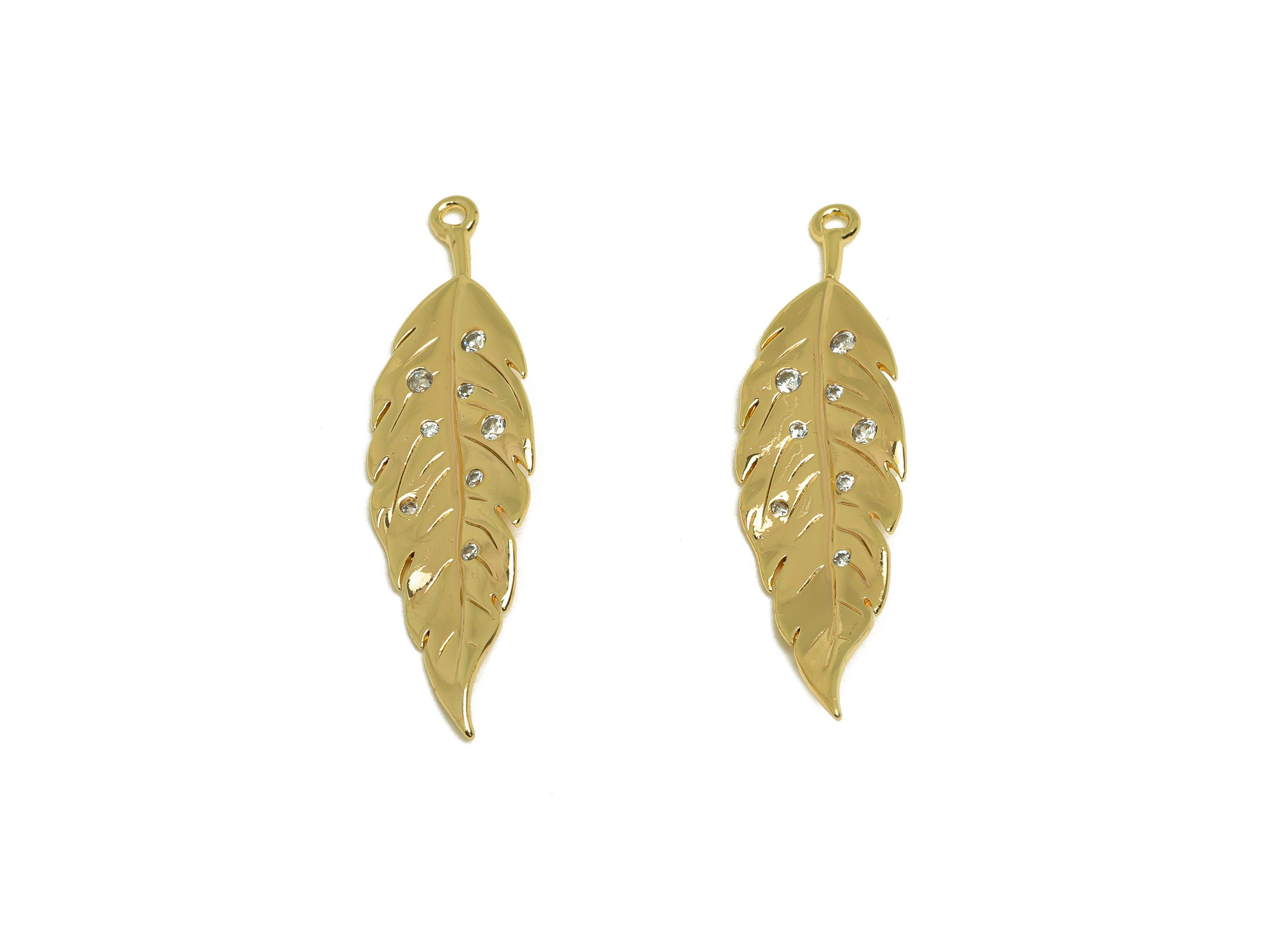 Brass Leaf Earring Charm - Brass Textured Leaf Earring Charm - Brass Botanical Pendant - 18K Real Gold Plating - 36x9x1.15mm - RGP6780 - DOMEDBAZAAR