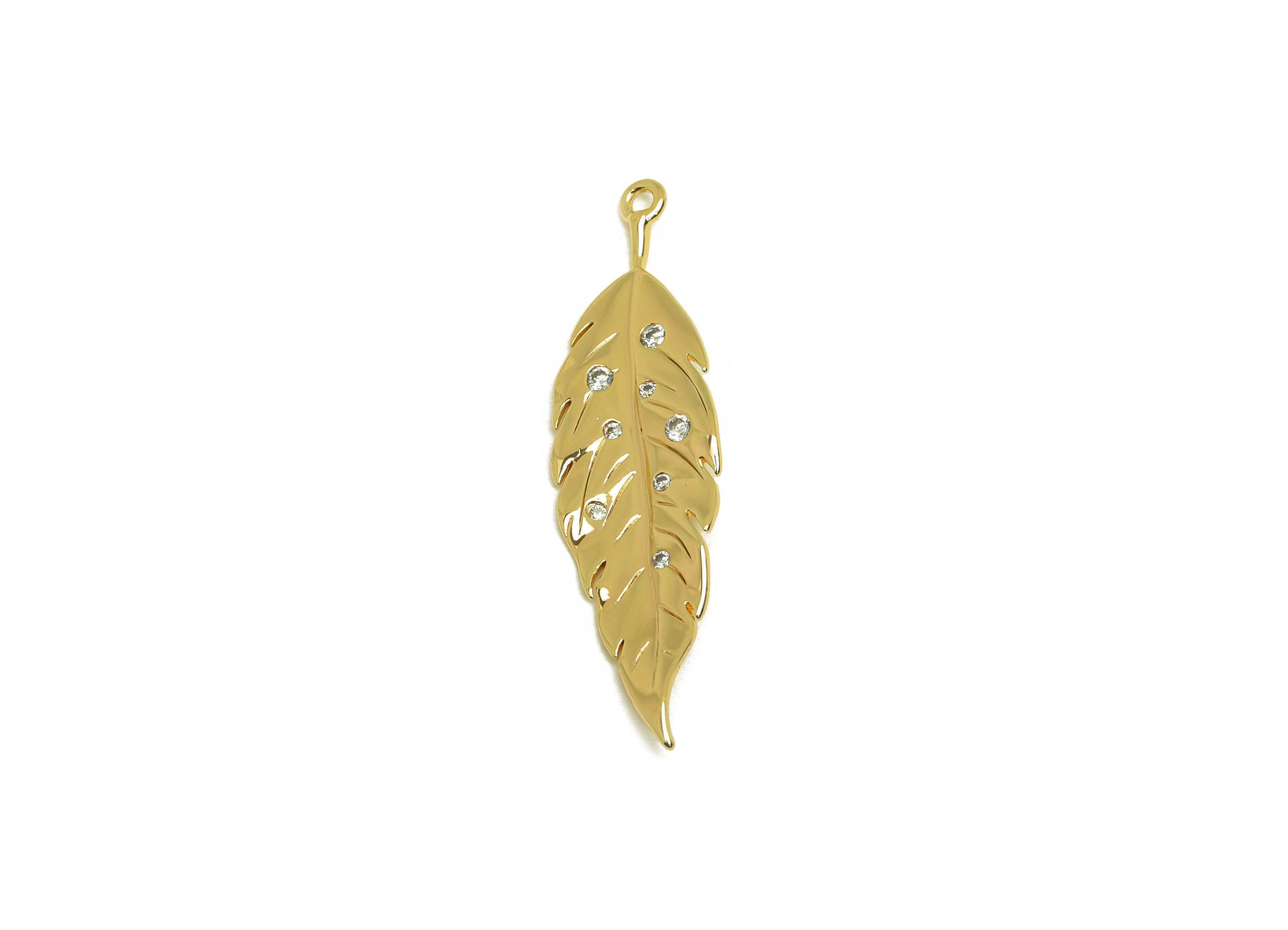 Brass Leaf Earring Charm - Brass Textured Leaf Earring Charm - Brass Botanical Pendant - 18K Real Gold Plating - 36x9x1.15mm - RGP6780 - DOMEDBAZAAR