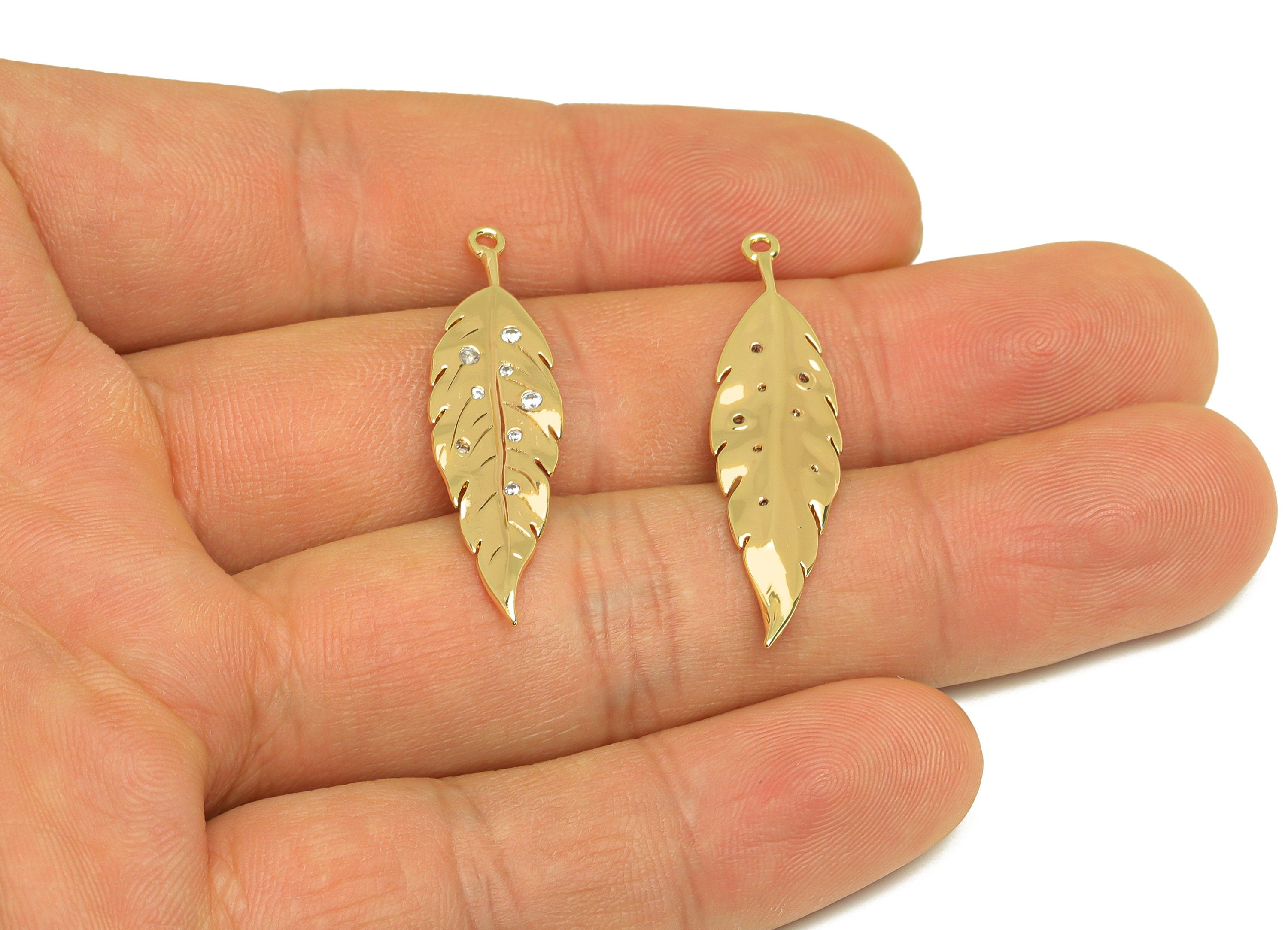 Brass Leaf Earring Charm - Brass Textured Leaf Earring Charm - Brass Botanical Pendant - 18K Real Gold Plating - 36x9x1.15mm - RGP6780 - DOMEDBAZAAR