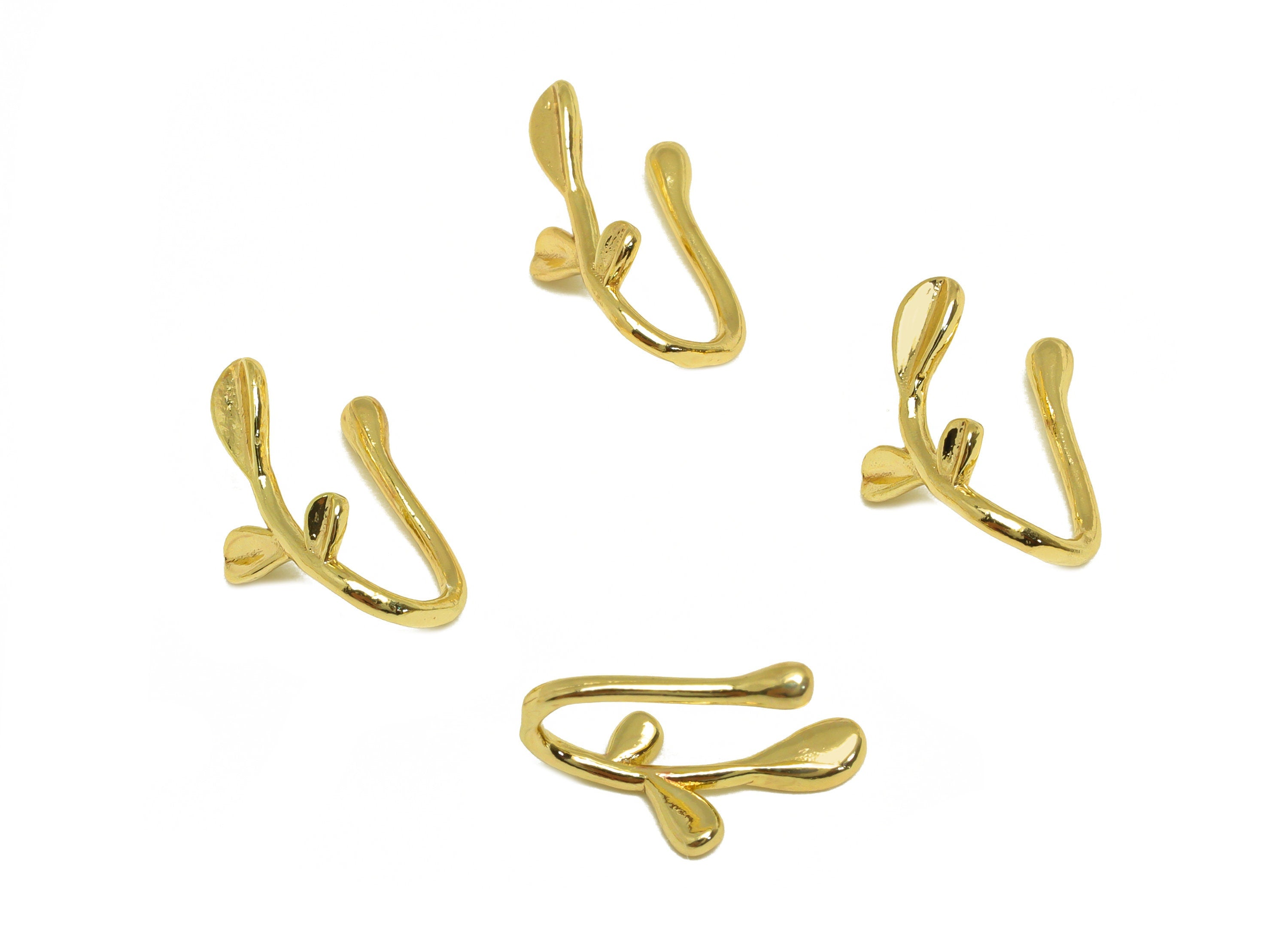 Brass Cuff Earring - Brass Mini Leaf Wire Hook Earring - Botanical Nose Clip - Cuff Earring - 18K Real Gold Plating - 14x6.7x6mm - RGP7116 - DOMEDBAZAAR