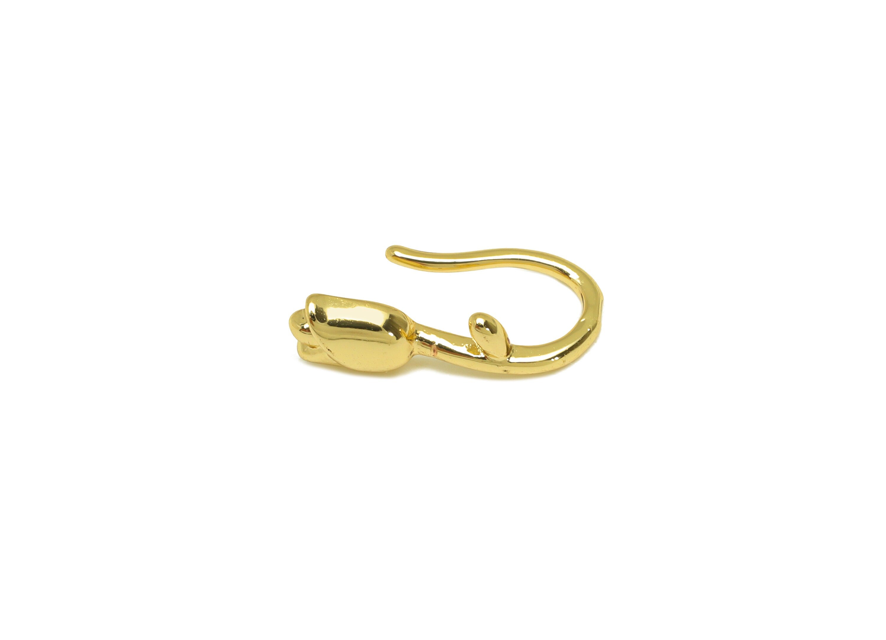 Brass Cuff Earring - Brass Tulip Wire Hook Earring - Botanical Nose Clip - Brass Cuff Earring - 18K Real Gold Plating - 15x4x6mm - RGP7077 - DOMEDBAZAAR