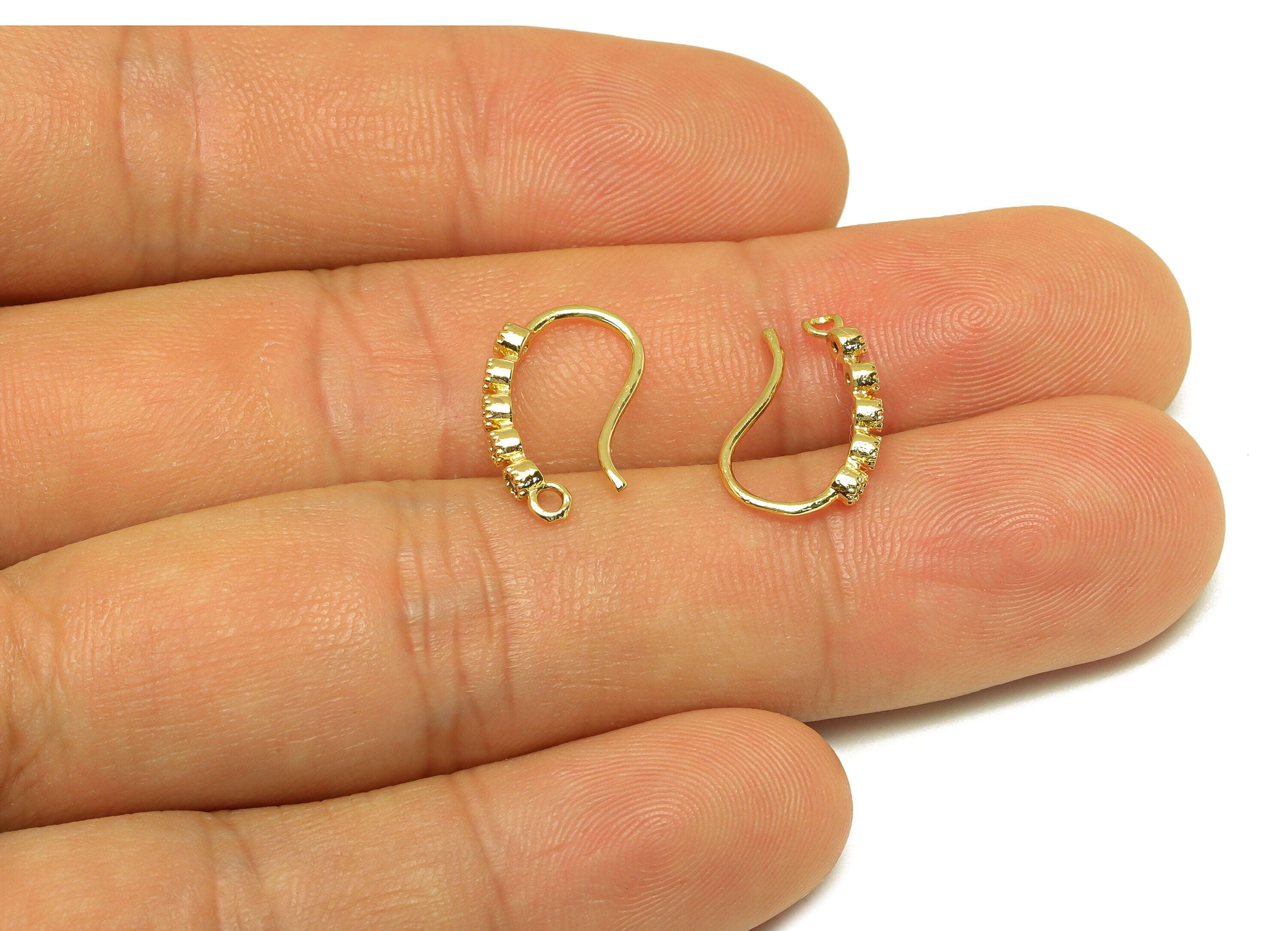 Brass Cuff Earring - Brass Long Bead Wire Hook Earring - Zircon Nose Clip With Loop - Cuff Earring - 18K Real Gold Plating-16x10x2mm-RGP7117 - DOMEDBAZAAR