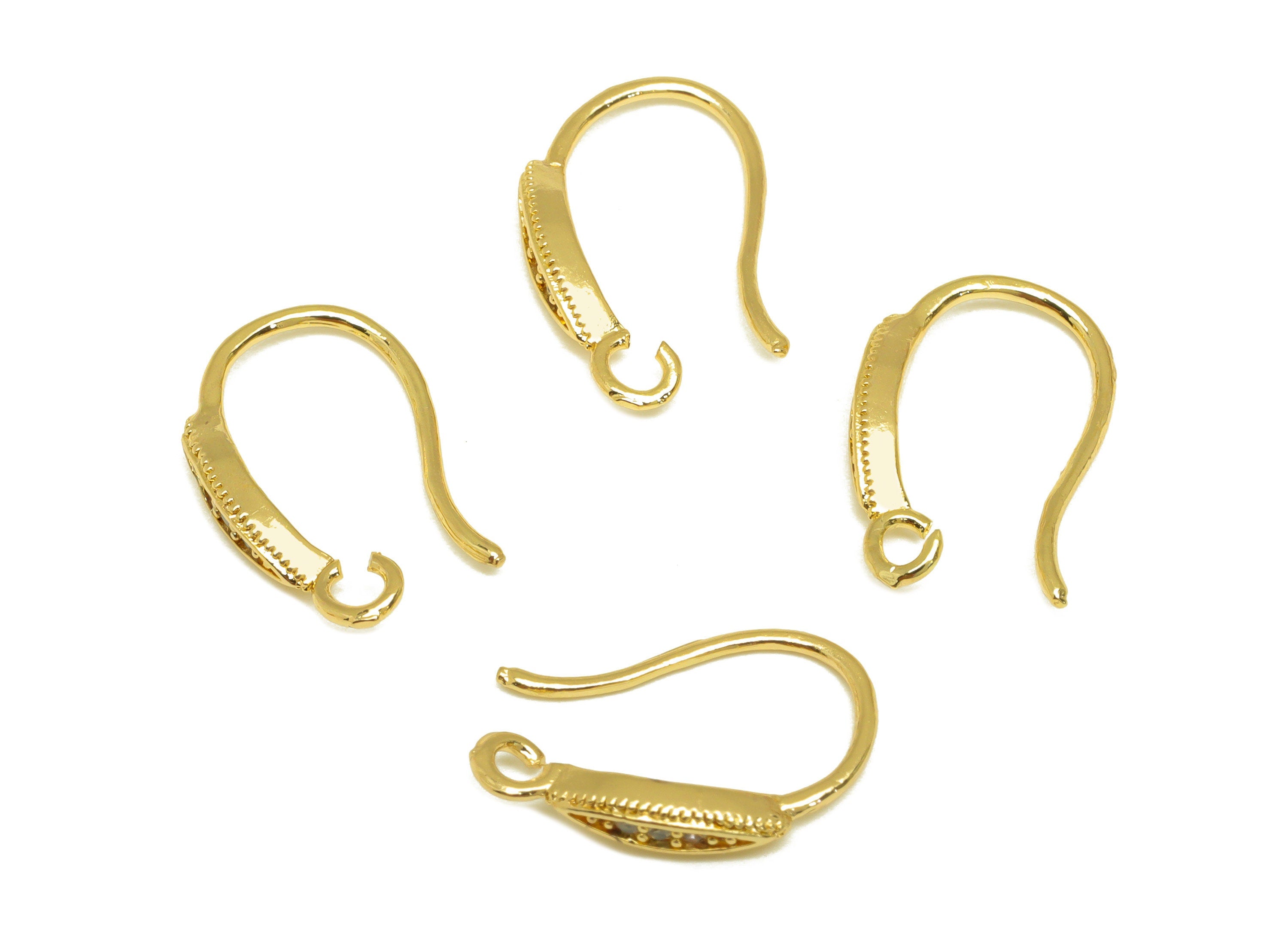 Brass Marquise Earring Hook - Brass Zircon Earring Wire With Loop - Brass Earring Wire Hook - - 18K Real Gold Plating - 15x9x2mm - RGP7122 - DOMEDBAZAAR