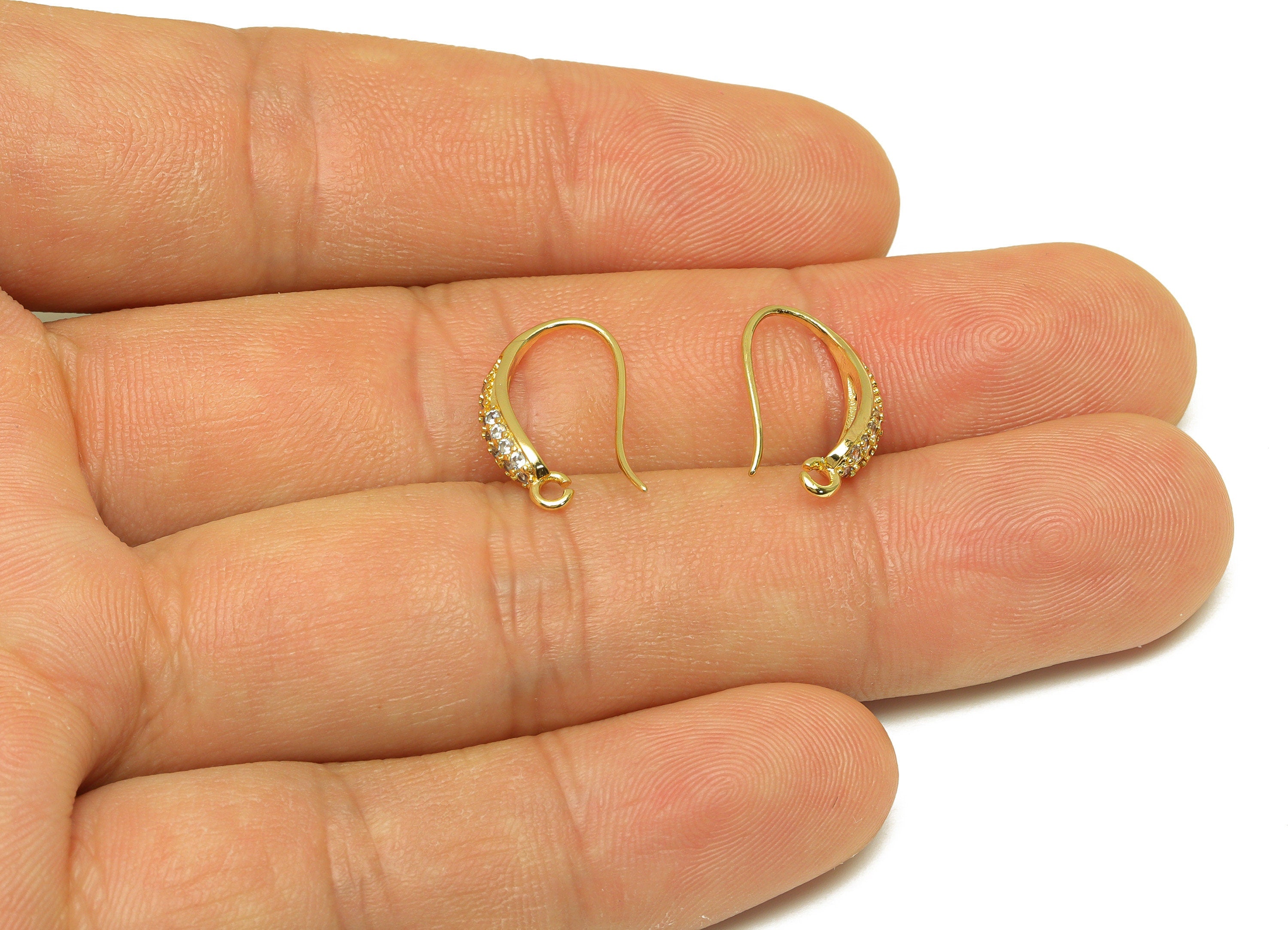 Brass Teardrop Earring Hook - Brass Zircon Earring Wire With Loop - Brass Earring Wire Hook - 18K Real Gold Plating - 16x3x9mm - RGP7119 - DOMEDBAZAAR