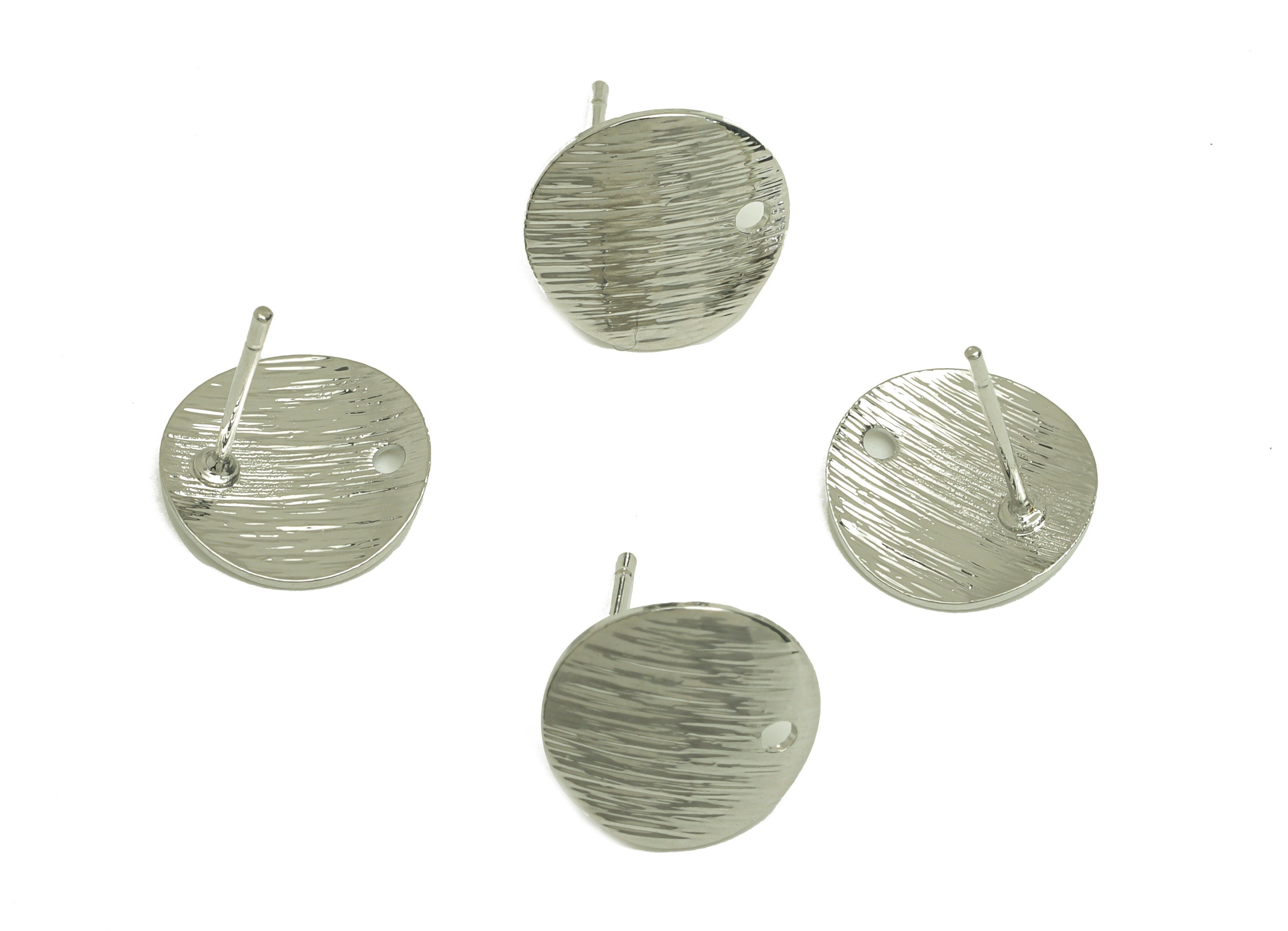 Brass Round Earring Stud - Brass Wavy Earring Post - Brass Textured Earring Post With Hole - 18K Real White Plating - 12x12x0.9mm - RGP6973 - DOMEDBAZAAR
