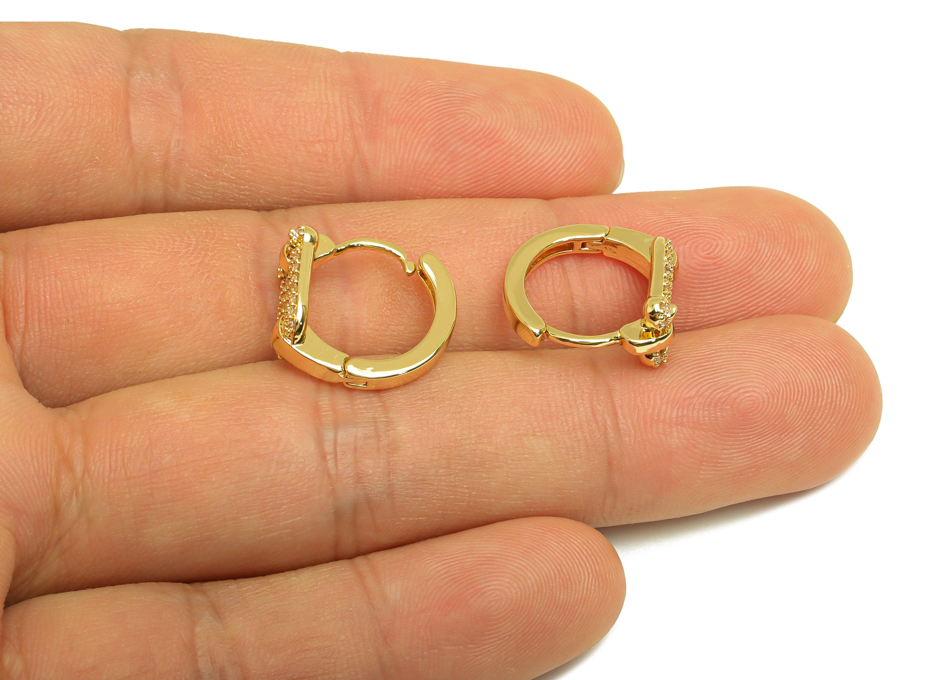 Brass CZ U Earring - Brass Geometry Hoop Earring Clasp - Brass Cubic Zircon Huggie Hoop Earring - 18K Real Gold Plating - 15x15x7mm -RGP6948 - DOMEDBAZAAR