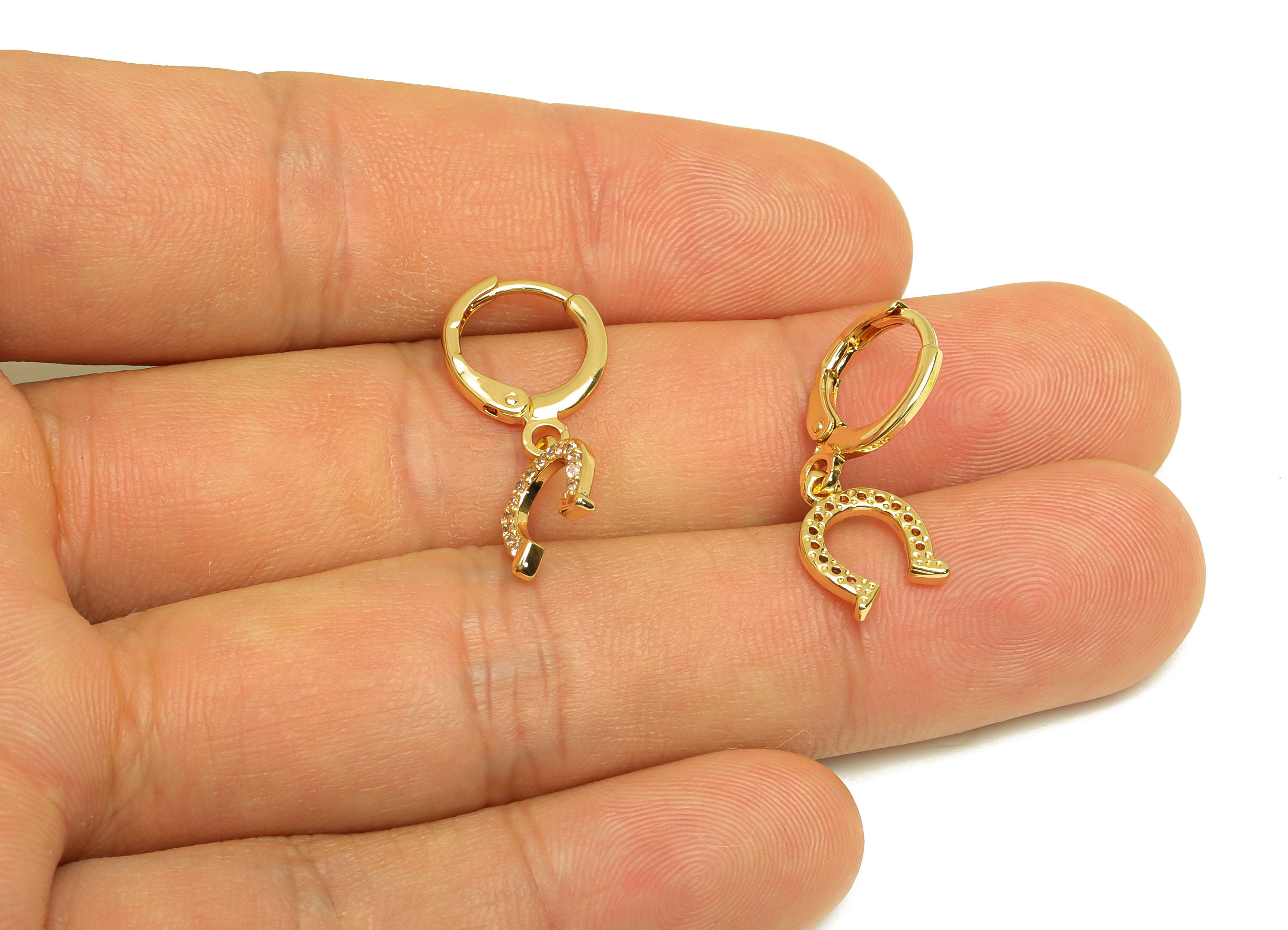 Brass Hoop Earring - Brass Horseshoe Lever Back Earring Hoop - Magnet Zircon Hoop Earring - 18K Real Gold Plating - 23x11.66x1.6mm -RGP6926 - DOMEDBAZAAR