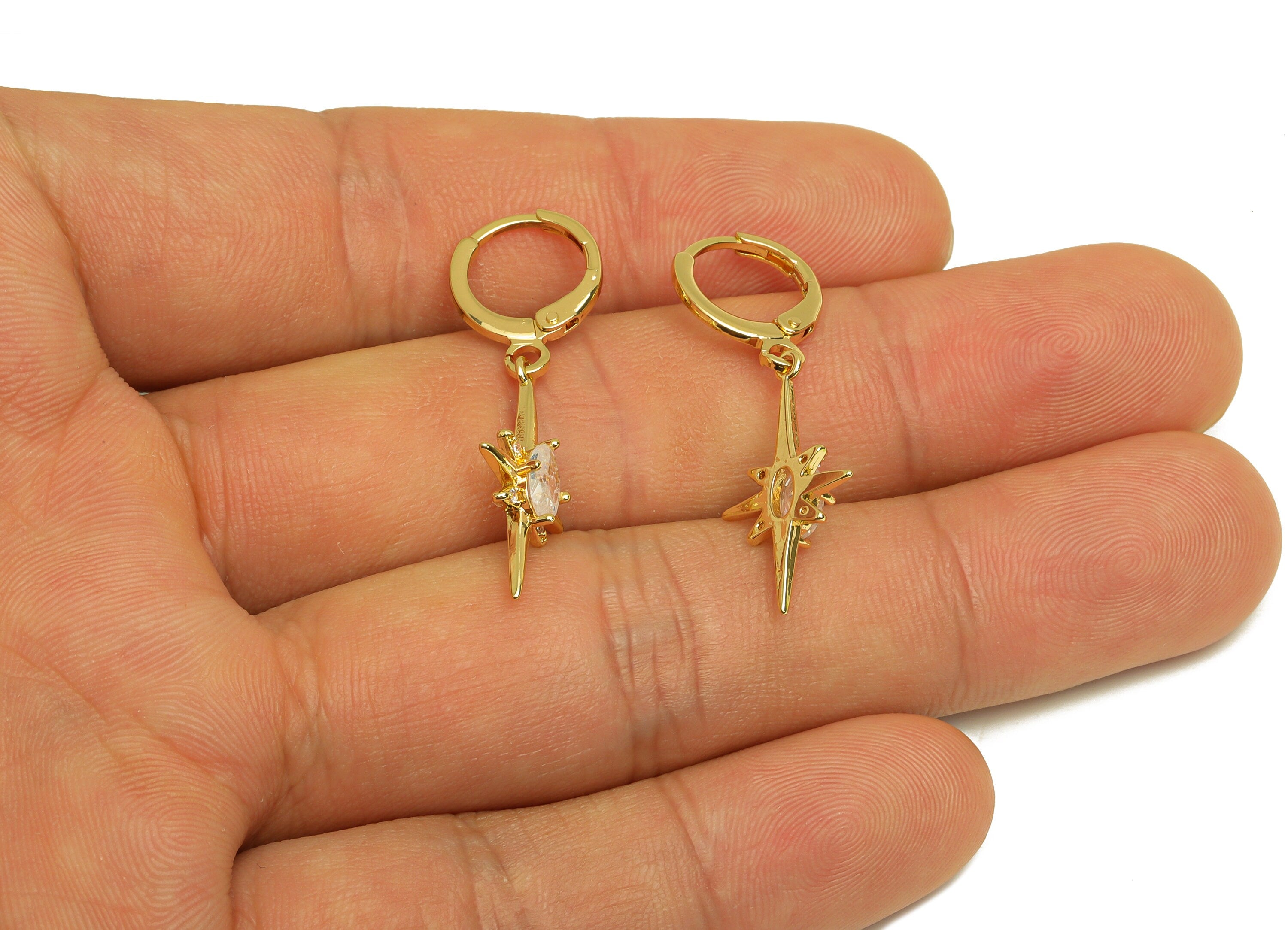 Brass Hoop Earring - Brass Oval Lever Back Earring Hoop - North Star Zircon Hoop Earring - 18K Real Gold Plating - 32.48x11x1.7mm - RGP6938 - DOMEDBAZAAR