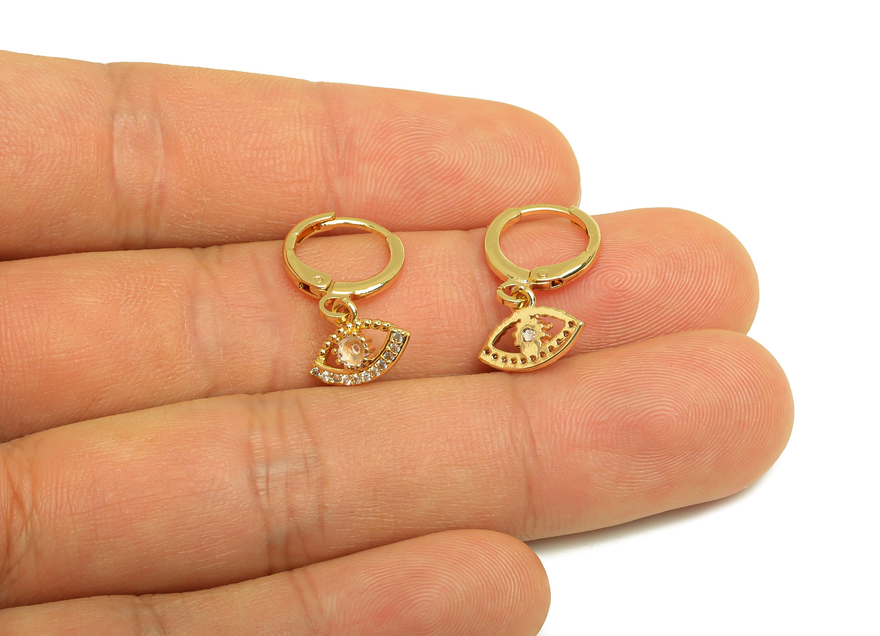 Brass CZ Hoop Earring - Brass Eye Lever Back Earring Hoop - Brass Zircon Hoop Earring - 18K Real Gold Plating - 21.24x11.4x1.22mm - RGP6932 - DOMEDBAZAAR
