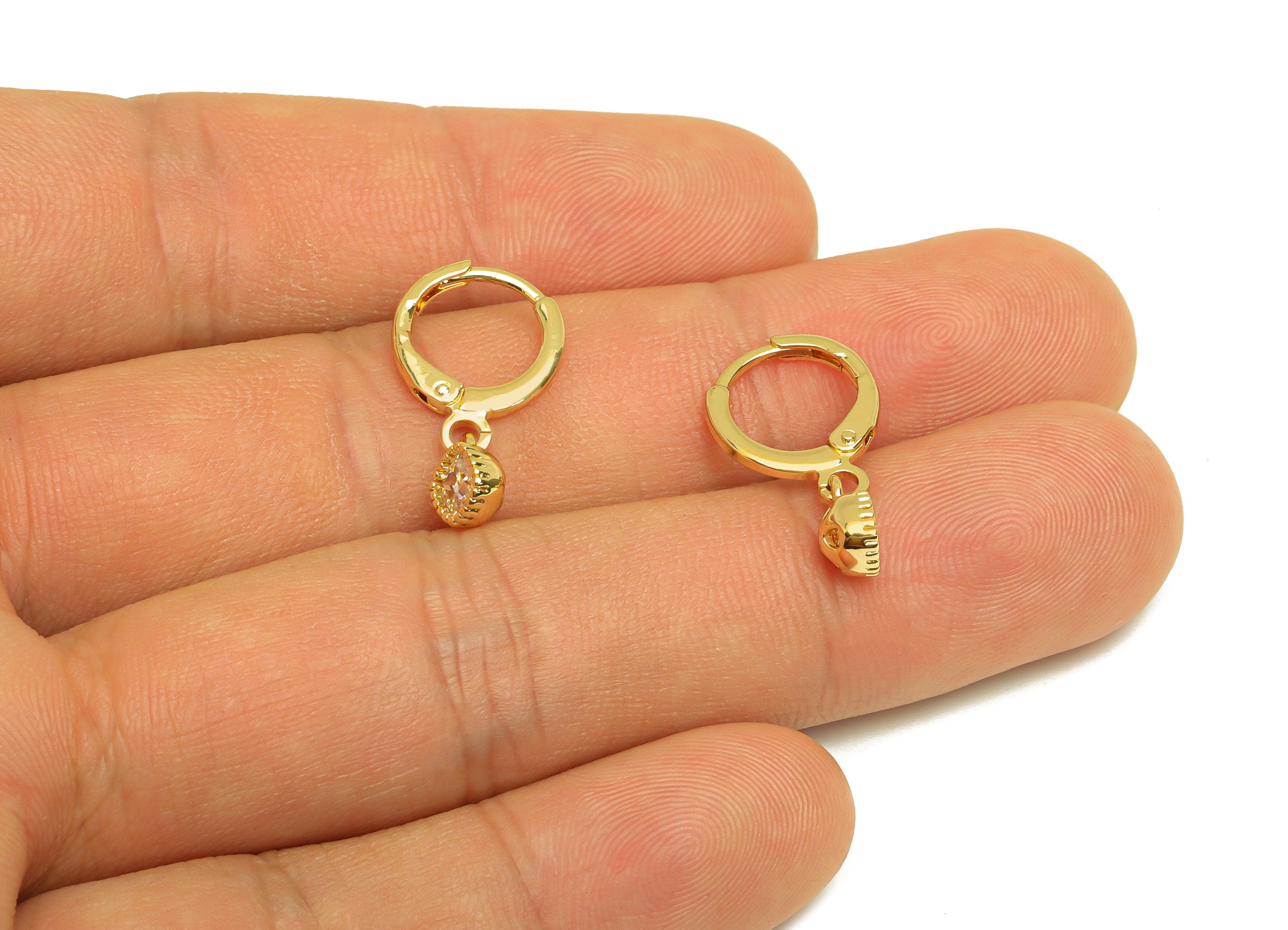 Brass CZ Hoop Earring - Brass Geometry Lever Back Earring Hoop - Zircon Hoop Earring - 18K Real Gold Plating - 20.96x11.48x1.7mm - RGP6942 - DOMEDBAZAAR
