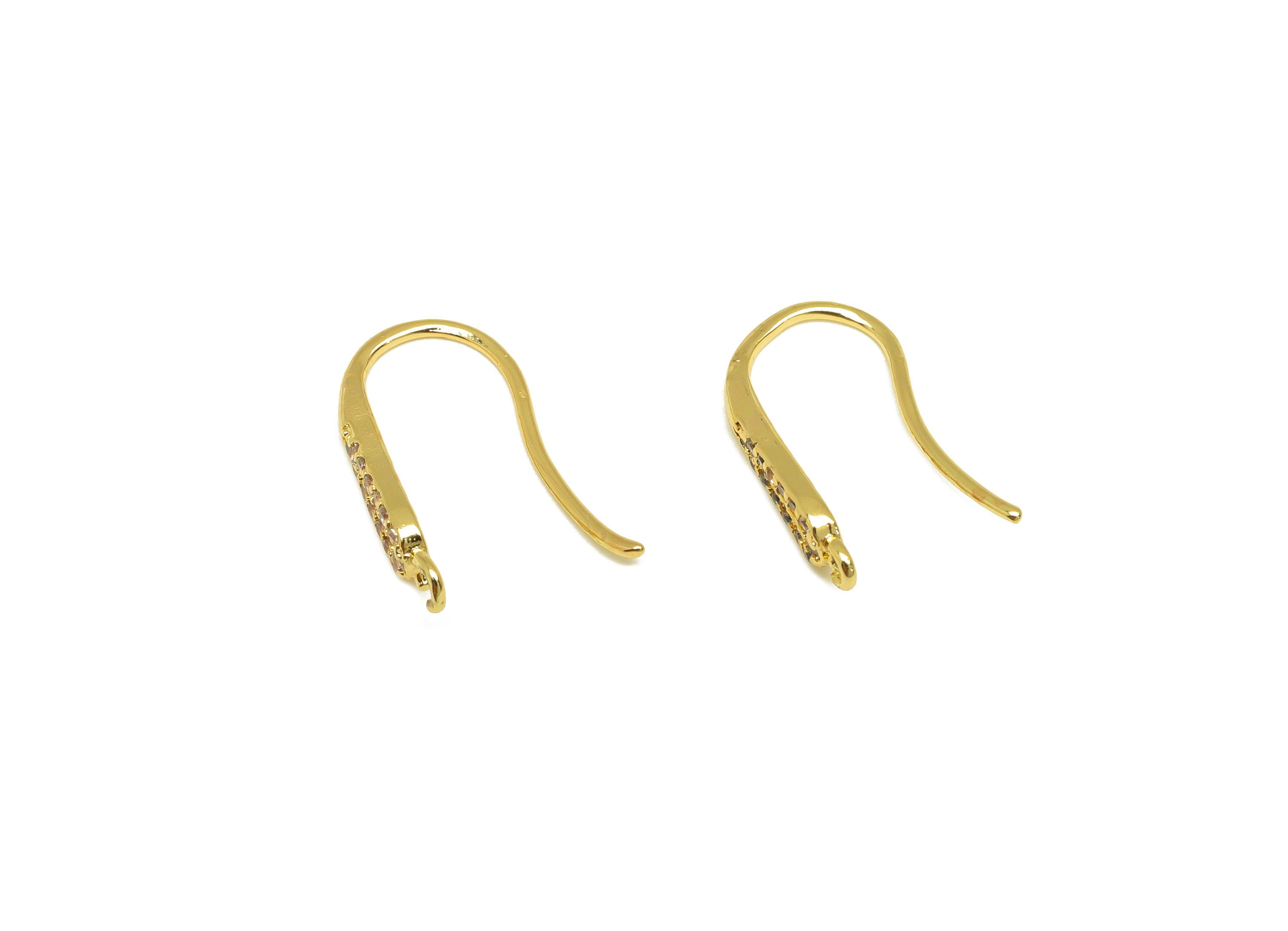 Brass Earring Drop Hook - Brass Teardrop Zircon Earring Wire With Loop - Brass Earring Wire Hook - 18K Real Gold Plating - 16x9x3mm -RGP7123 - DOMEDBAZAAR