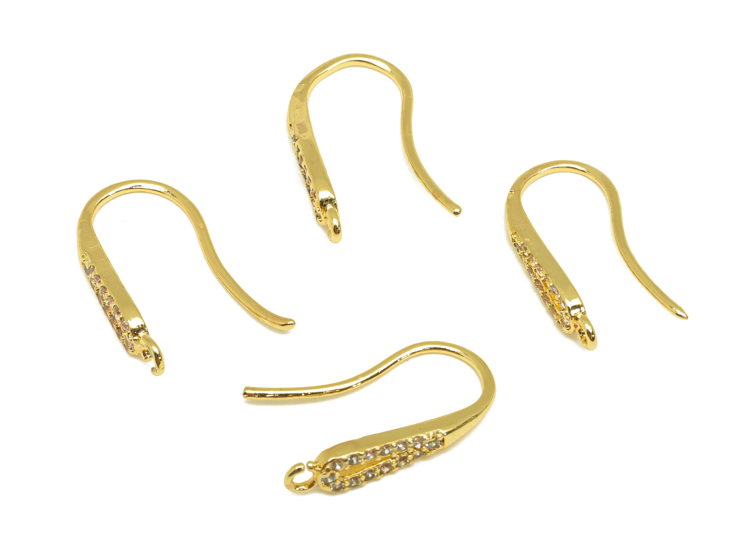 Brass Earring Drop Hook - Brass Teardrop Zircon Earring Wire With Loop - Brass Earring Wire Hook - 18K Real Gold Plating - 16x9x3mm -RGP7123 - DOMEDBAZAAR