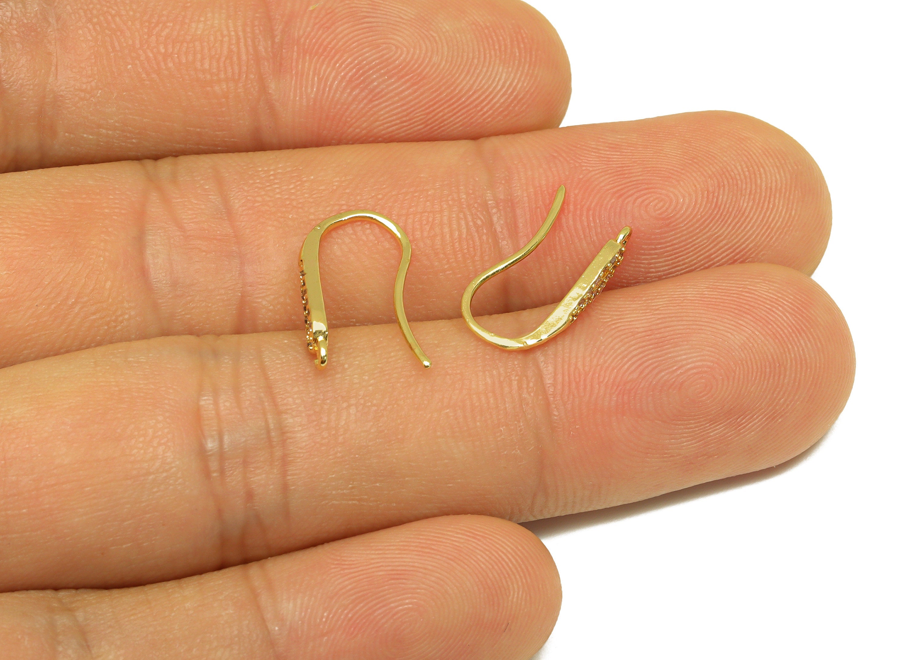 Brass Earring Drop Hook - Brass Teardrop Zircon Earring Wire With Loop - Brass Earring Wire Hook - 18K Real Gold Plating - 16x9x3mm -RGP7123 - DOMEDBAZAAR