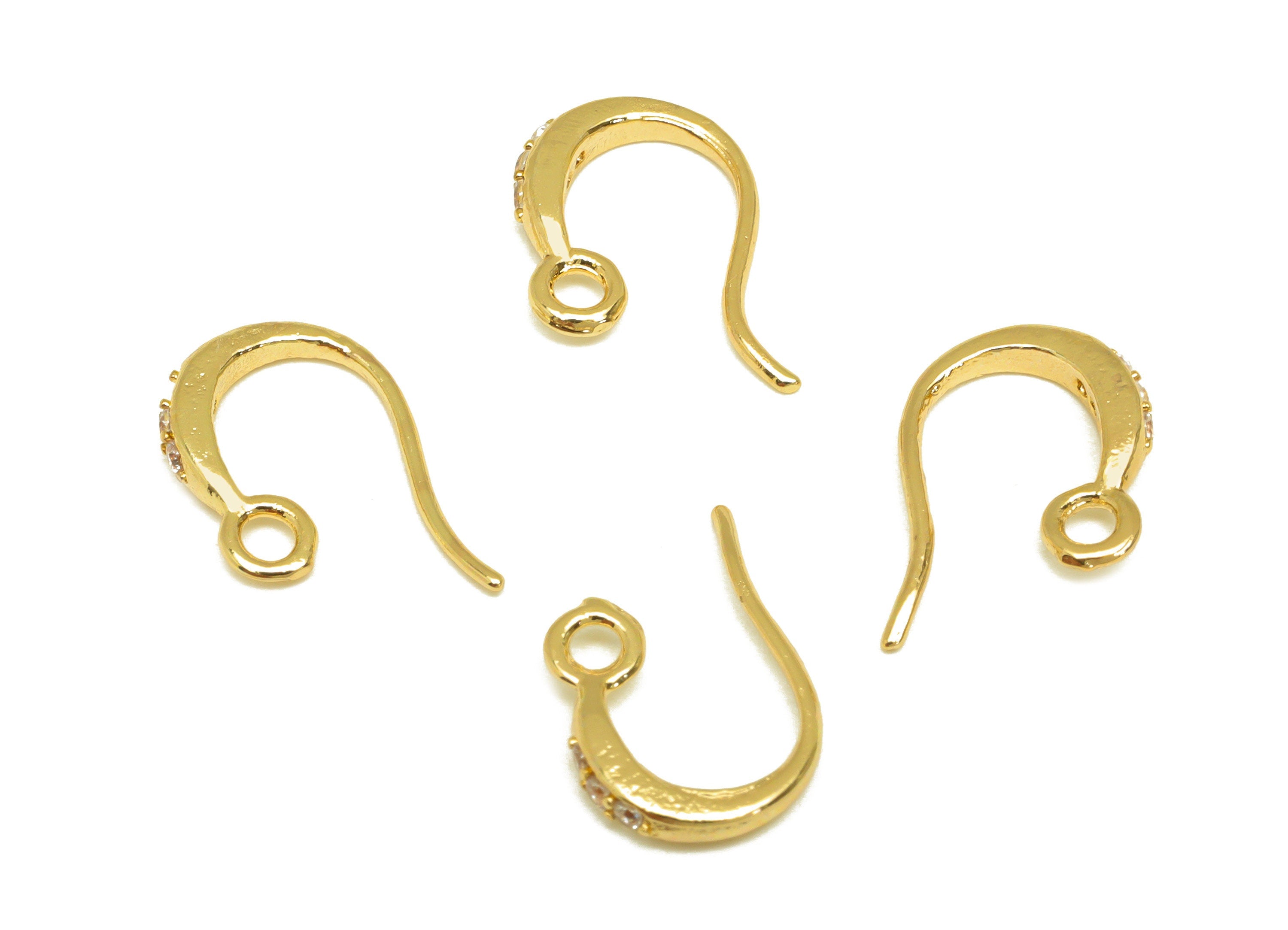 Brass CZ Earring Hook - Brass Cubic Zircon Earring Wire With Loop - Brass Earring Wire Hook - 18K Real Gold Plating - 15x9x2mm -RGP7120 - DOMEDBAZAAR