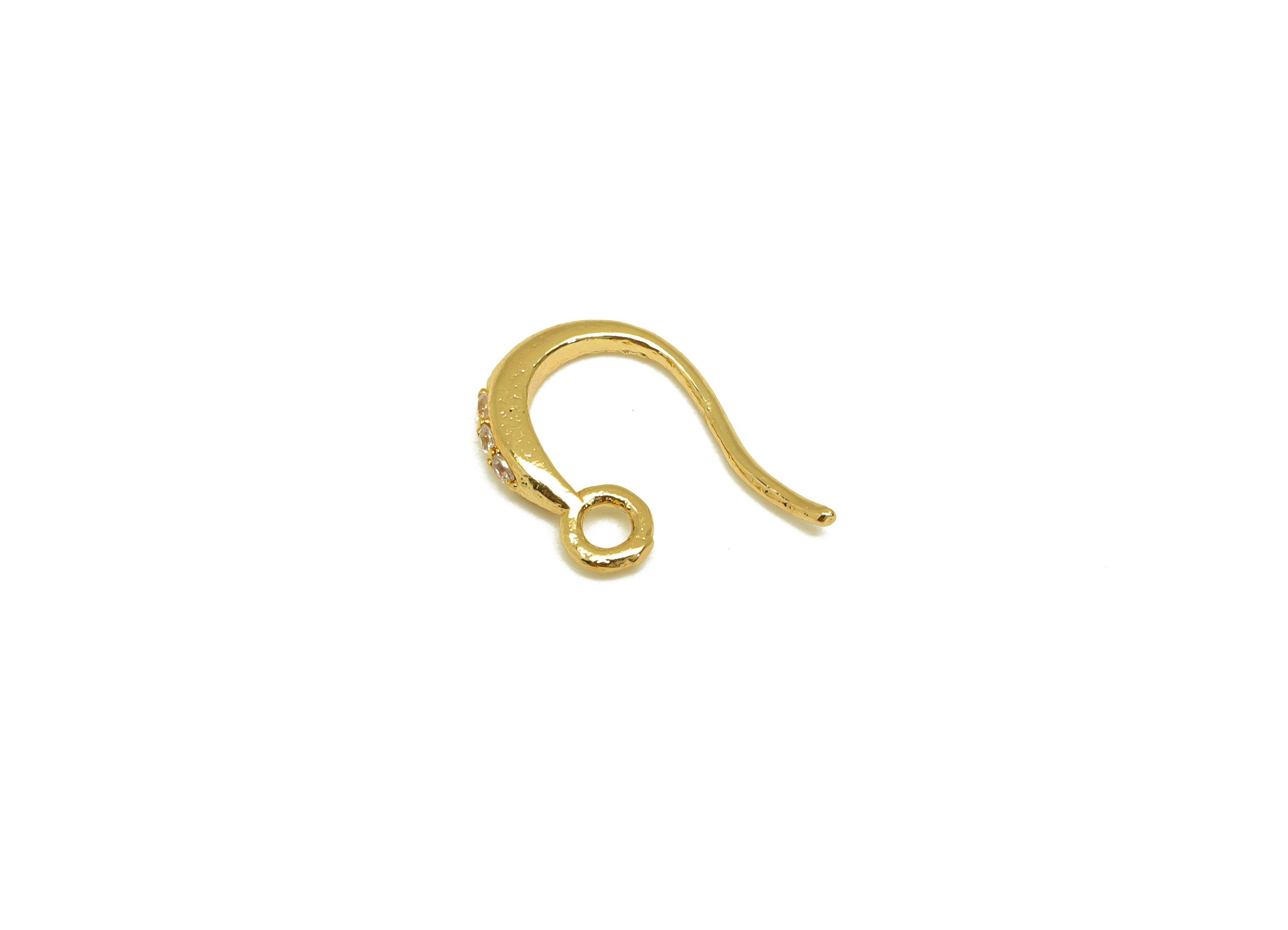 Brass CZ Earring Hook - Brass Cubic Zircon Earring Wire With Loop - Brass Earring Wire Hook - 18K Real Gold Plating - 15x9x2mm -RGP7120 - DOMEDBAZAAR
