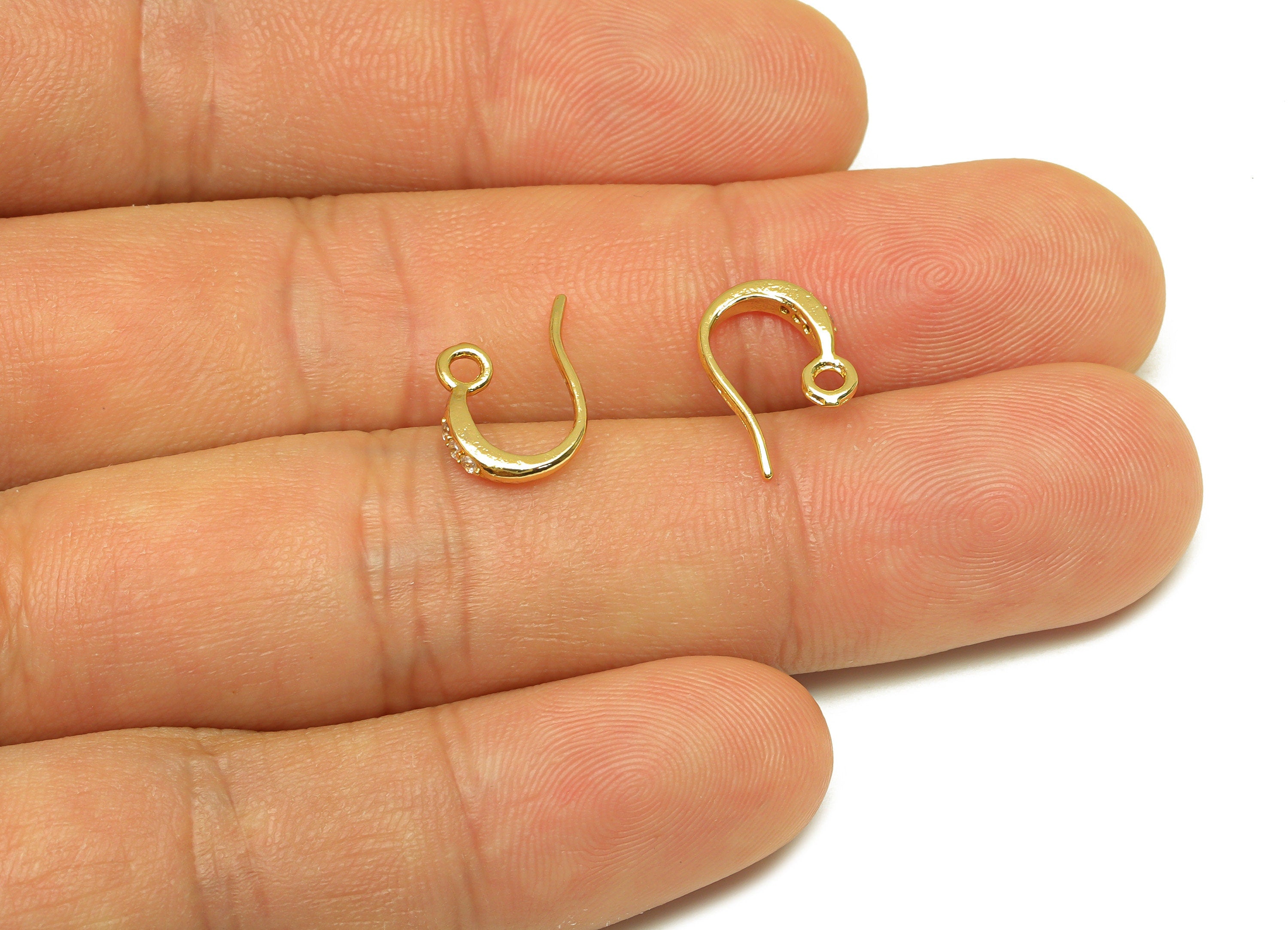 Brass CZ Earring Hook - Brass Cubic Zircon Earring Wire With Loop - Brass Earring Wire Hook - 18K Real Gold Plating - 15x9x2mm -RGP7120 - DOMEDBAZAAR
