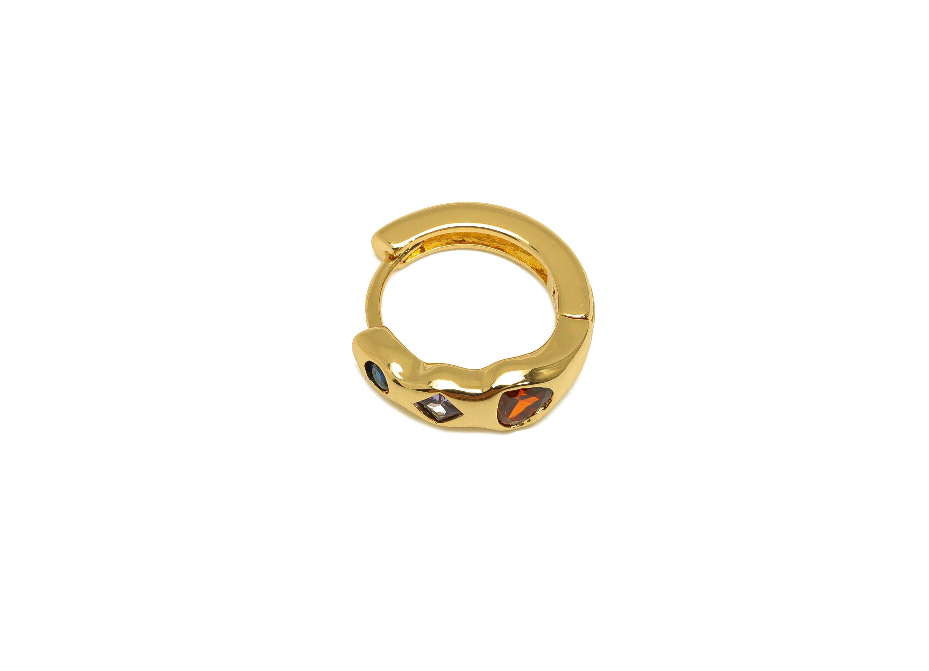 Brass Heart Hoop Earring - Brass Geometry Zircon Huggie Hoop - Brass Rainbow Clasp - 18K Real Gold Plating - 15.75x14.66x5.06mm - RGP7131 - DOMEDBAZAAR