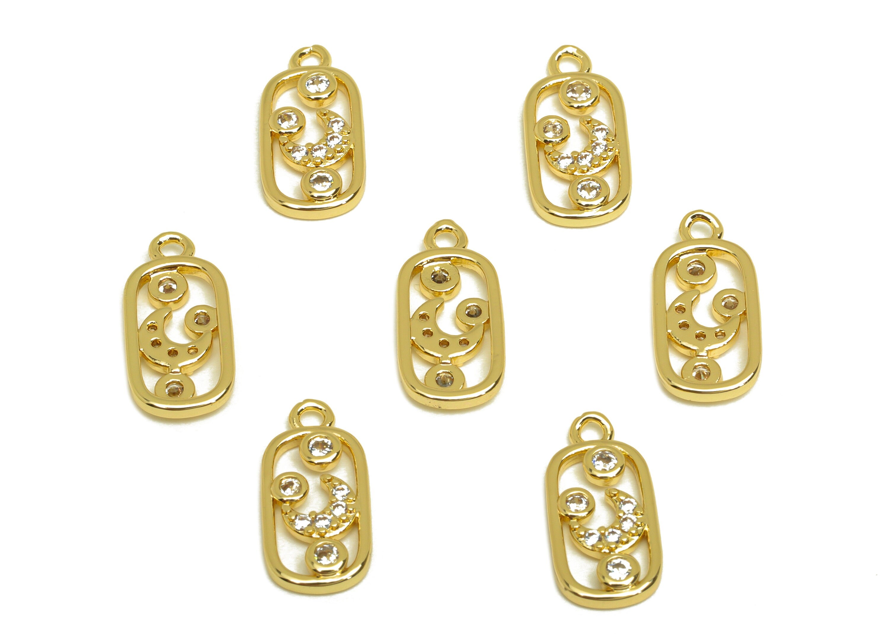 Brass Crescent Earring Charm - Brass Cubic Zircon Earring Charm - Brass Geometry Earring Charm - 18K Real Gold Plating - 15x7x1mm - RGP6922 - DOMEDBAZAAR