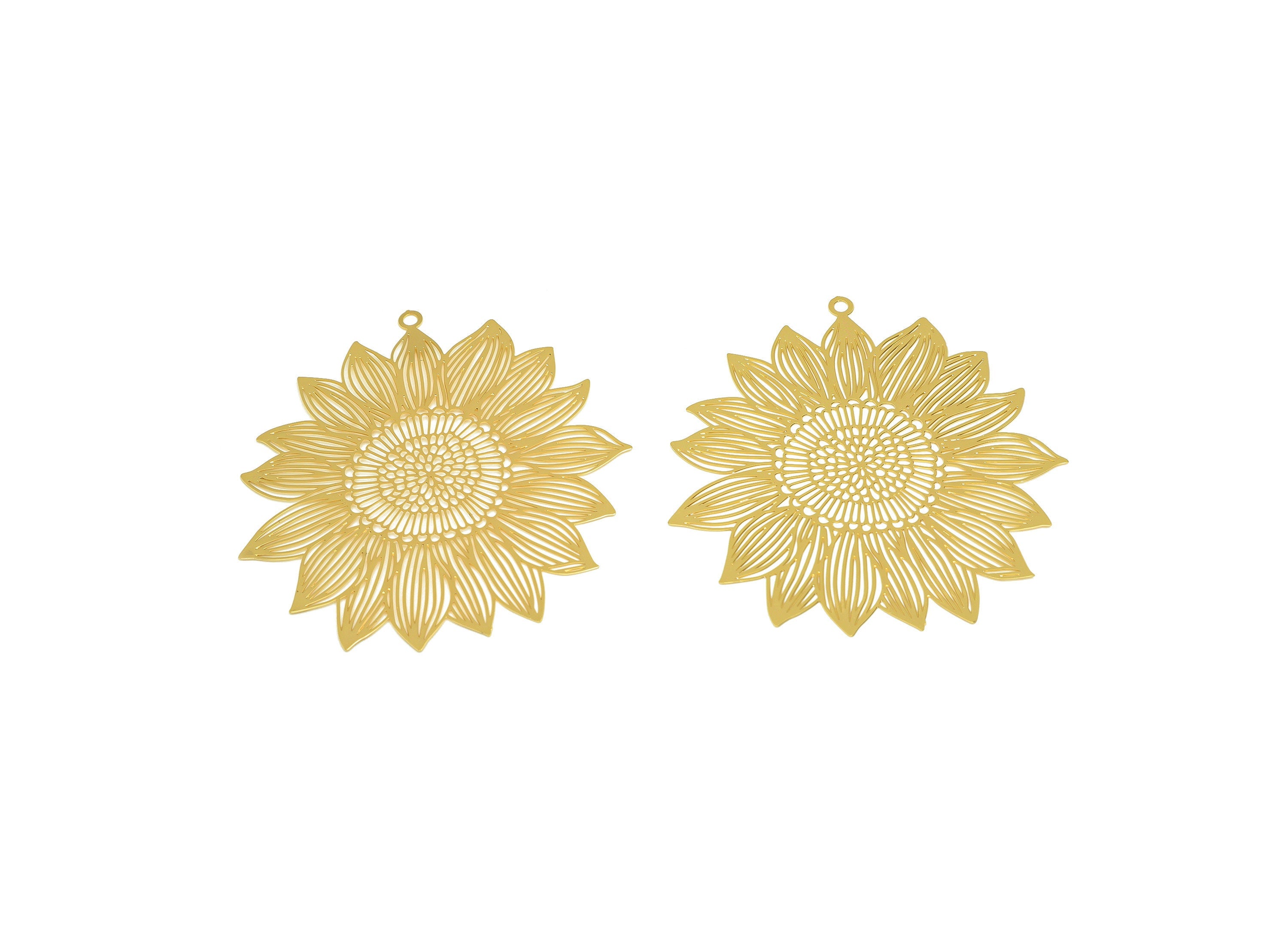 Brass Flower Earring Charm - Brass Lotus Botanical Earring Charm - Flower Pendant - 18K Real Gold Plating - 56.6x54x0.32mm - RGP7137 - DOMEDBAZAAR