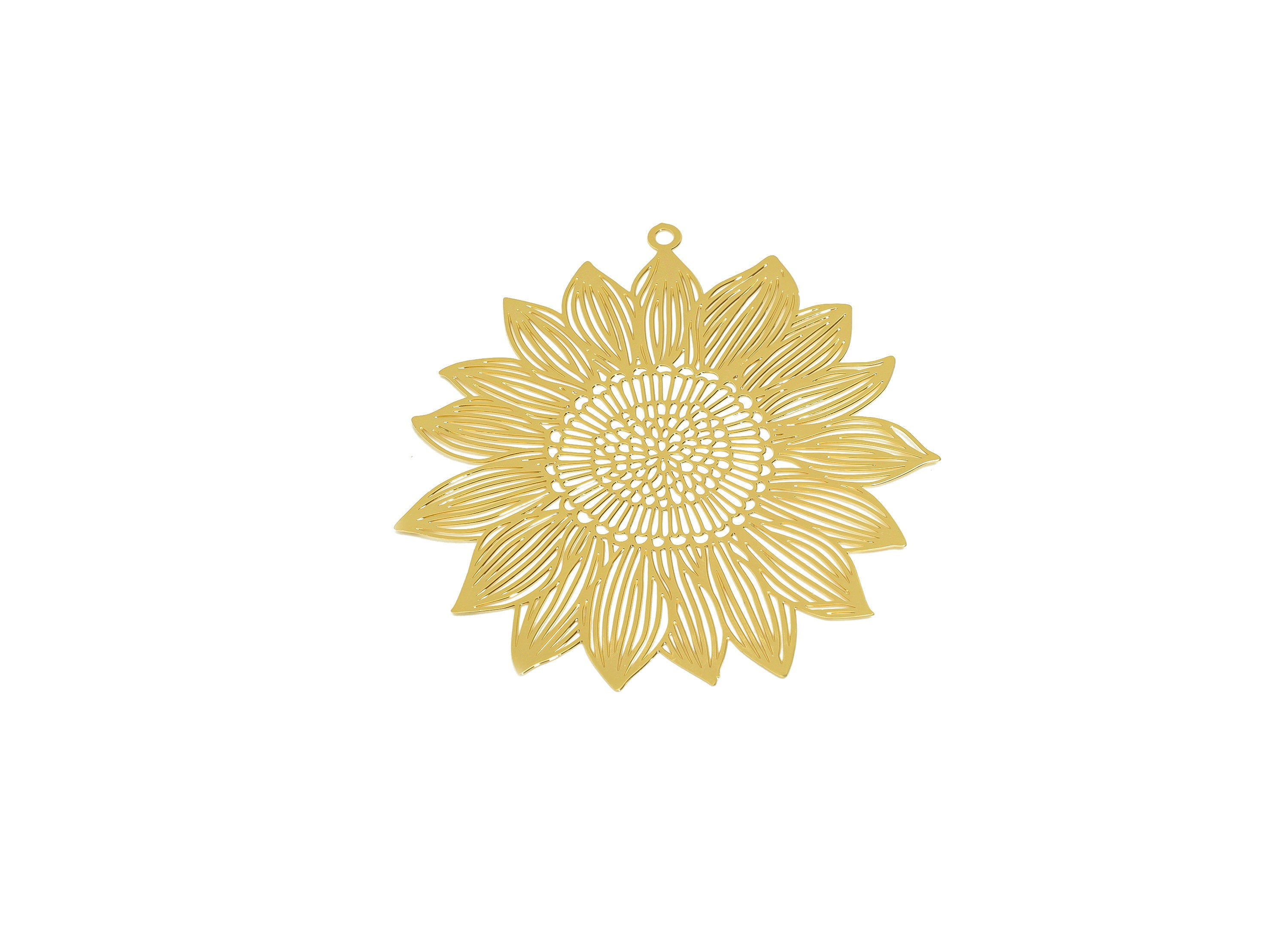 Brass Flower Earring Charm - Brass Lotus Botanical Earring Charm - Flower Pendant - 18K Real Gold Plating - 56.6x54x0.32mm - RGP7137 - DOMEDBAZAAR