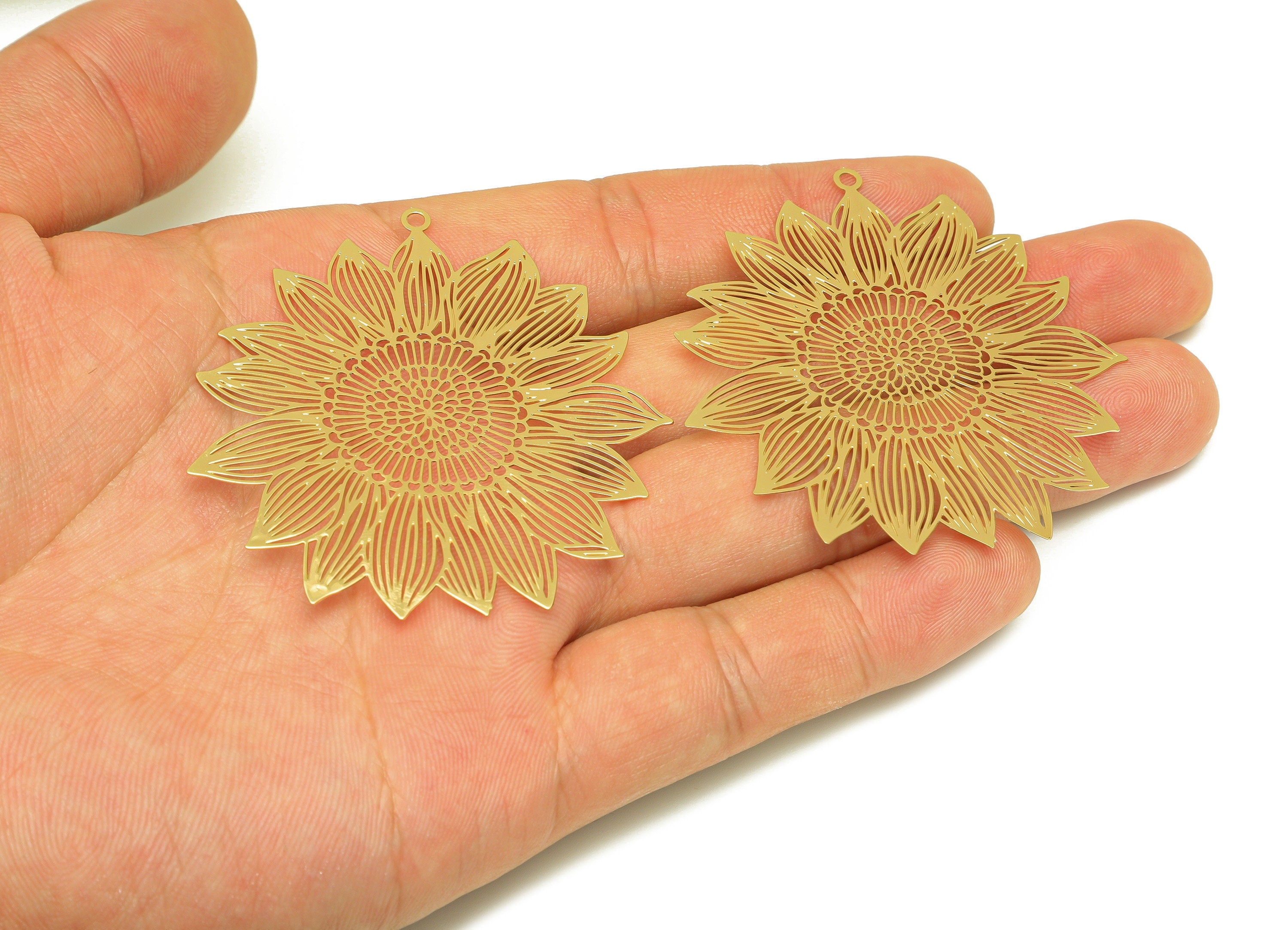 Brass Flower Earring Charm - Brass Lotus Botanical Earring Charm - Flower Pendant - 18K Real Gold Plating - 56.6x54x0.32mm - RGP7137 - DOMEDBAZAAR