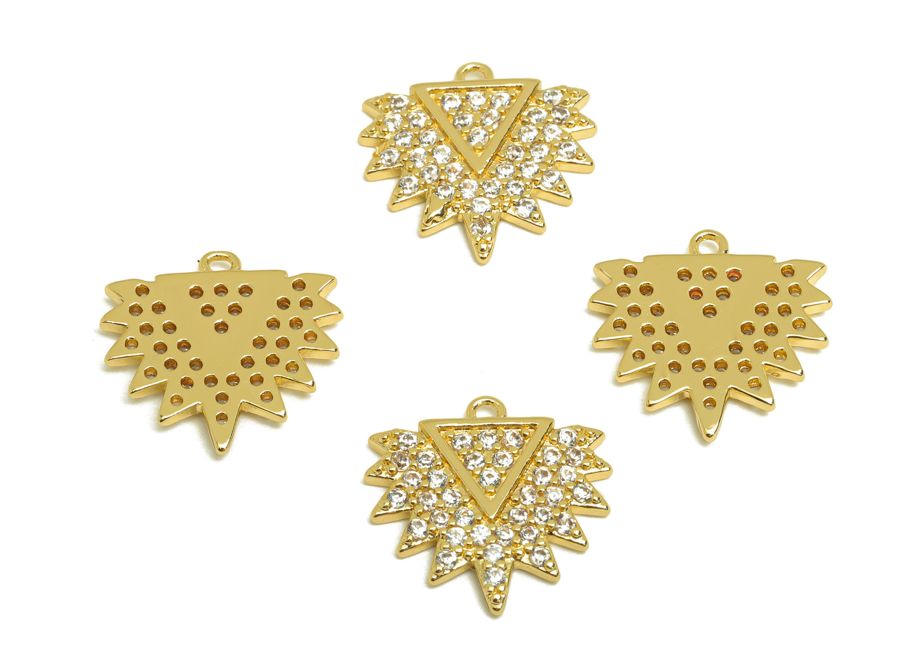 Brass Triangle Earring Charm - Brass Cubic Zircon Earring Charm - Brass Textured Geometry Pendant - 18K Real Gold Plating -16x16x2mm-RGP6958 - DOMEDBAZAAR