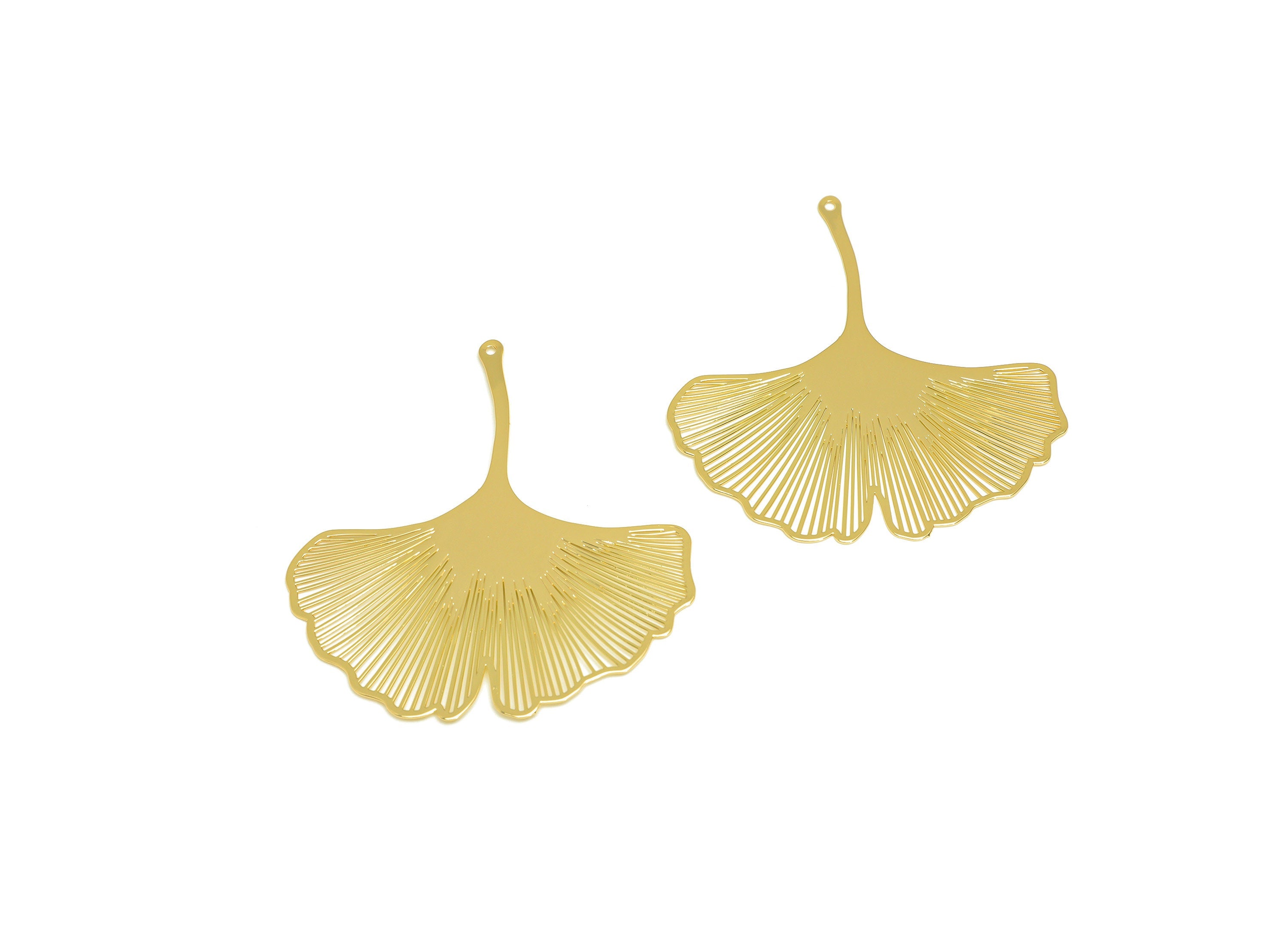 Brass Leaf Charm - Brass Botanical Earring Charm - Brass Ginkgo Biloba Pendant - 18K Real Gold Plating - 75.9x66.6x0.35mm - RGP7138 - DOMEDBAZAAR
