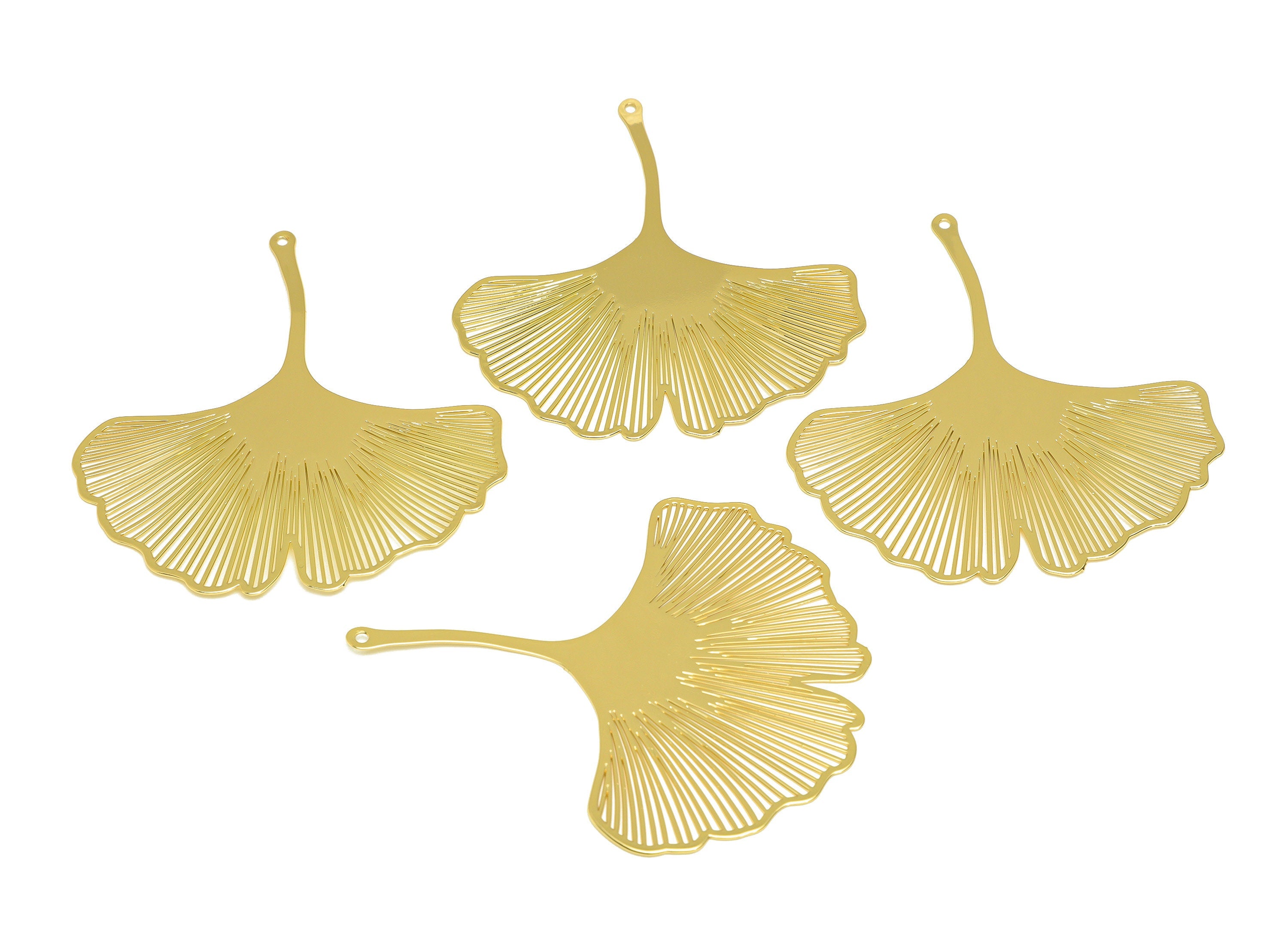 Brass Leaf Charm - Brass Botanical Earring Charm - Brass Ginkgo Biloba Pendant - 18K Real Gold Plating - 75.9x66.6x0.35mm - RGP7138 - DOMEDBAZAAR