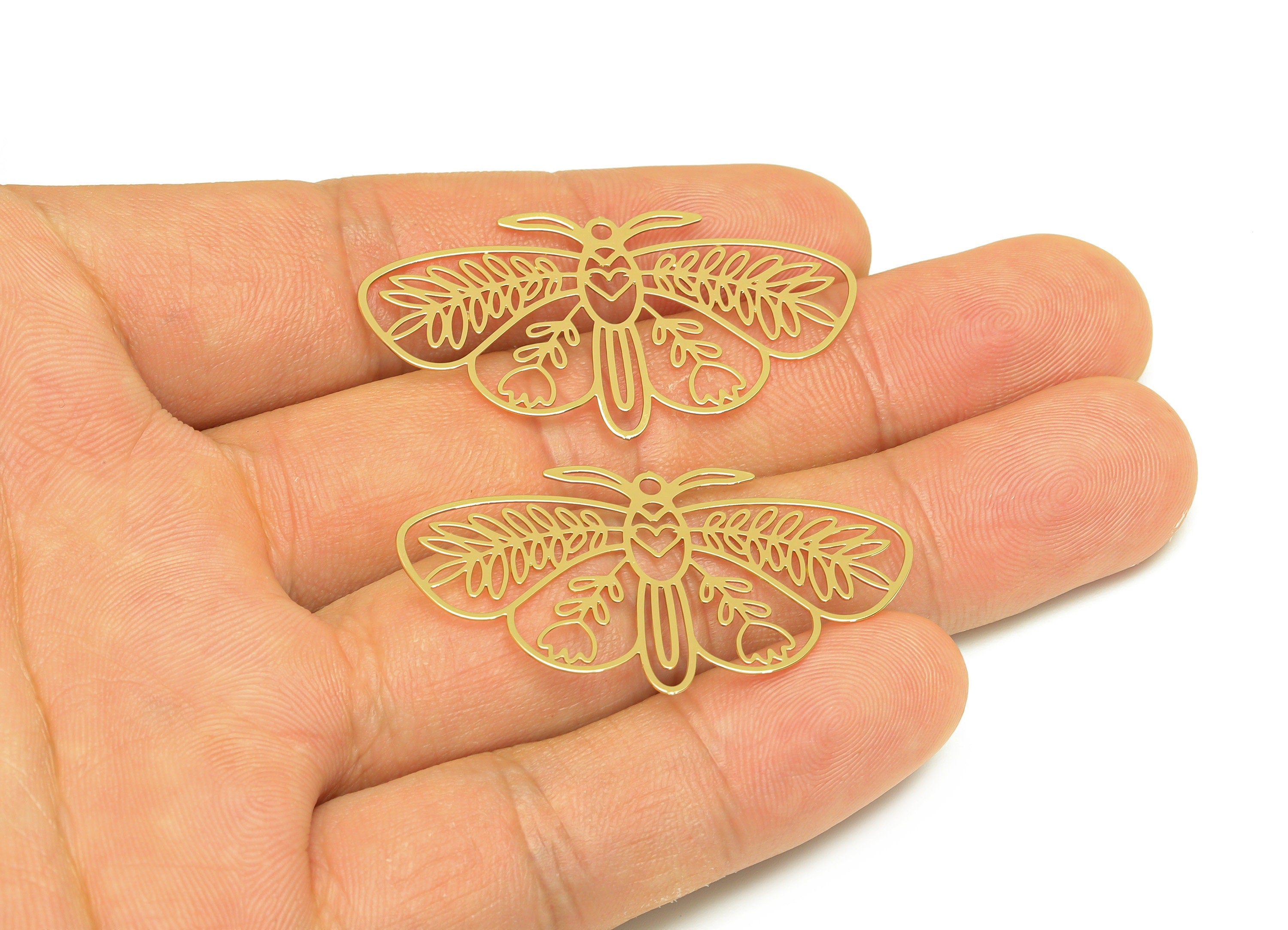 Brass Bee Charm - Brass Hollow Animal Earring Charm - Brass Inset Pendant - 18K Real Gold Plating - 41.42x 20.15x0.38mm - RGP7141 - DOMEDBAZAAR