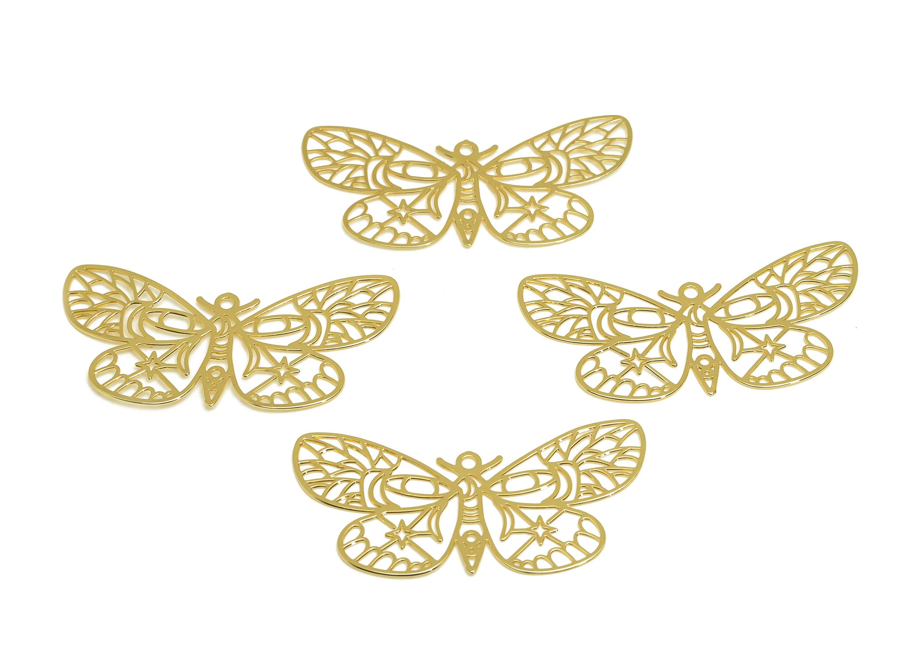 Brass Butterfly Charm - Brass Hollow Animal Earring Charm - Brass Star Pendant - 18K Real Gold Plating - 41.2x20.14x0.38mm - RGP7161 - DOMEDBAZAAR