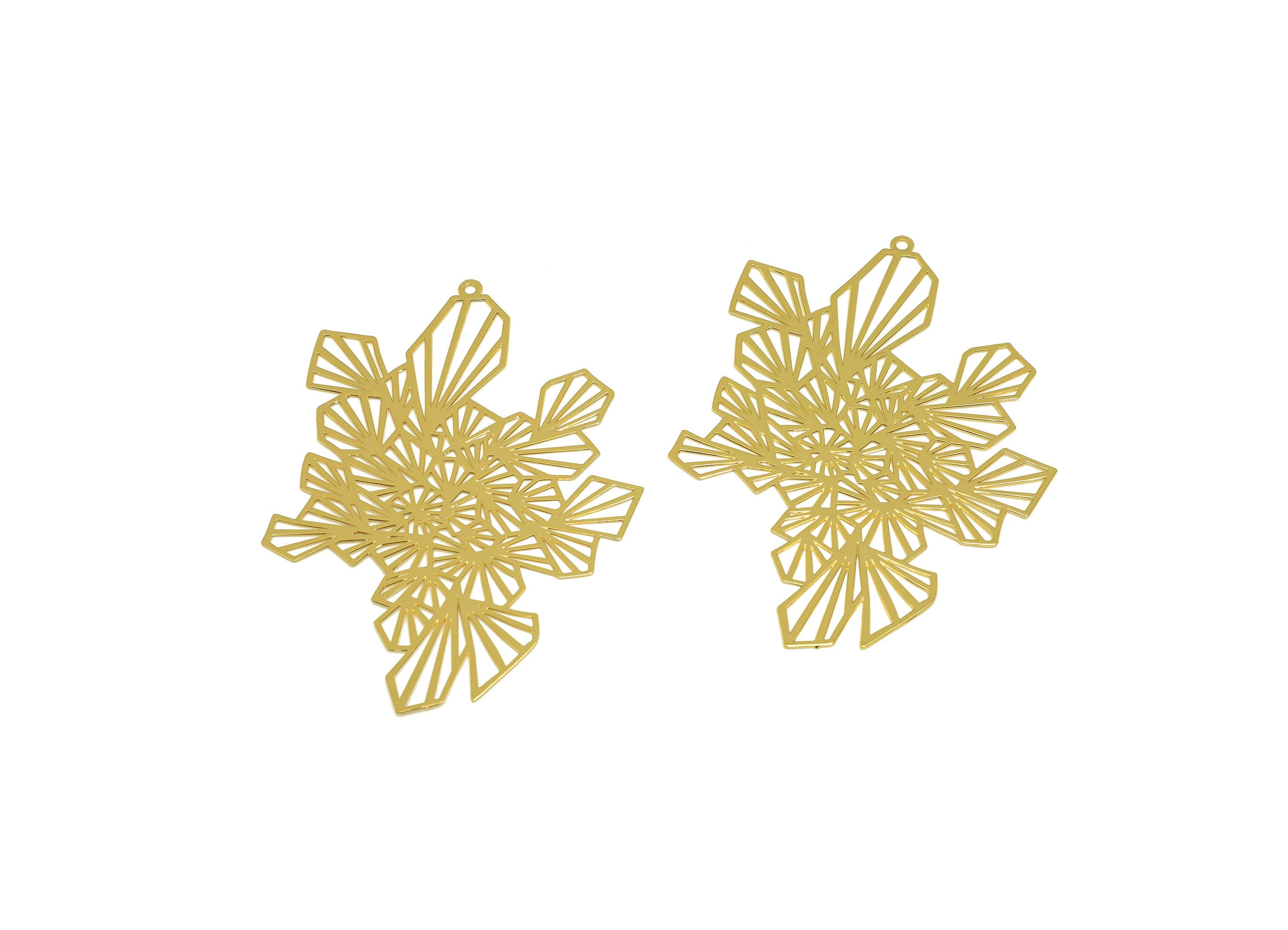 Brass Geometry Earring Charm - Brass Hollow Geometry Earring Charm - Brass Textured Pendant - 18K Real Gold Plating - 64x48x0.33mm - RGP7140 - DOMEDBAZAAR