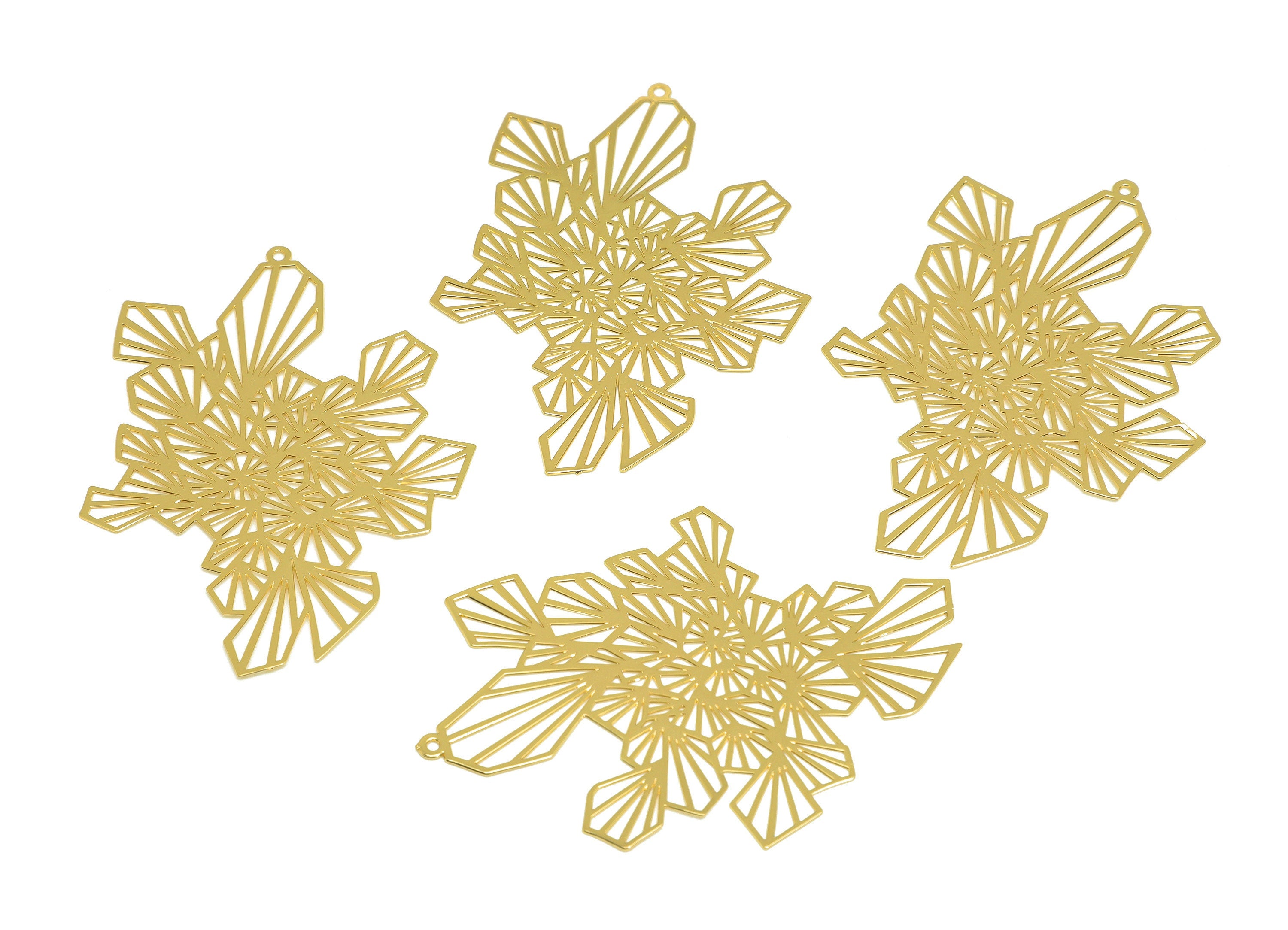 Brass Geometry Earring Charm - Brass Hollow Geometry Earring Charm - Brass Textured Pendant - 18K Real Gold Plating - 64x48x0.33mm - RGP7140 - DOMEDBAZAAR