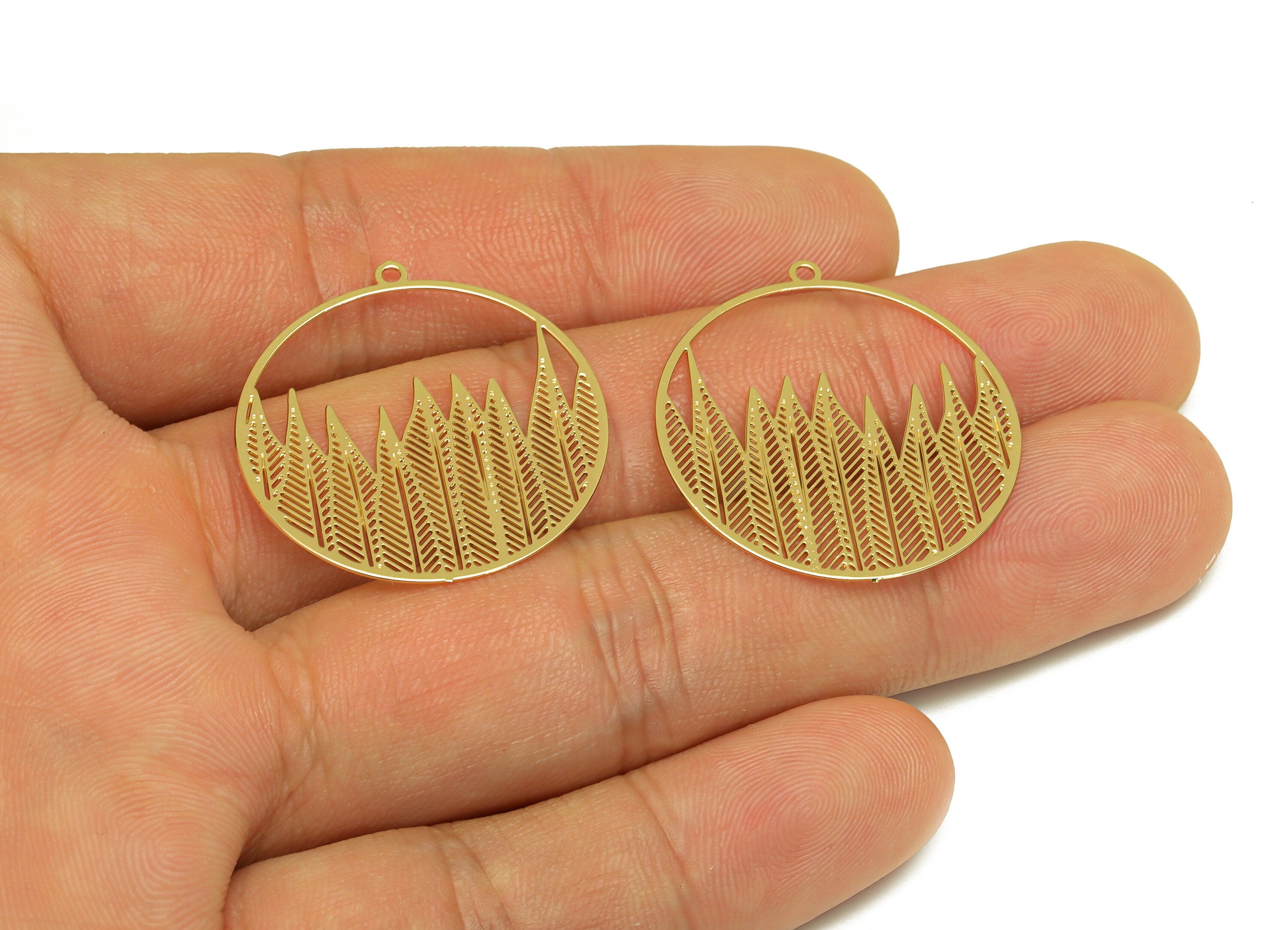 Brass Geometry Earring Charm - Brass Hollow Geometry Earring Charm - Brass Round Pendant - 18K Real Gold Plating - 30.17x30x0.37mm - RGP7150 - DOMEDBAZAAR