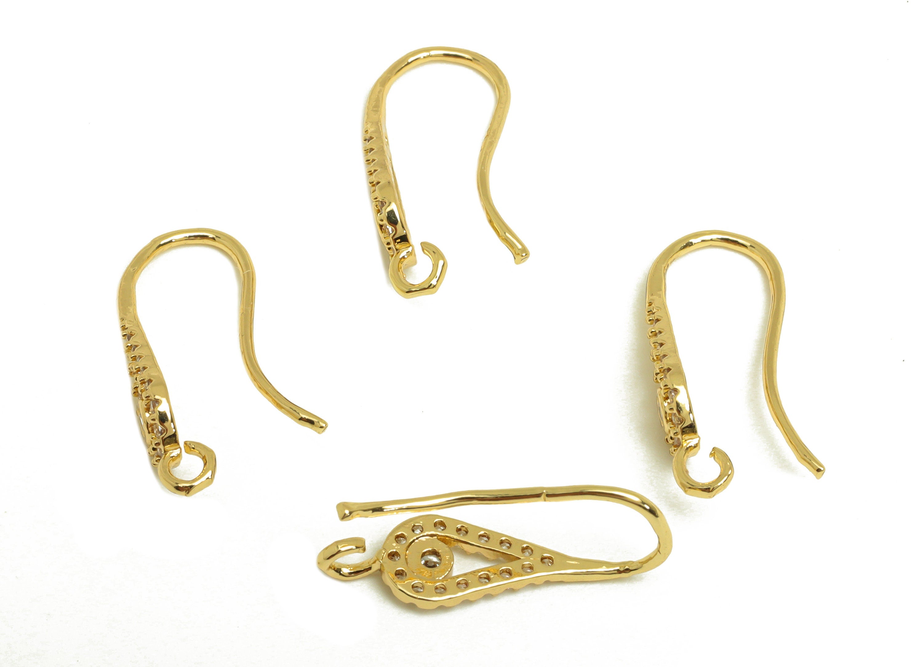 Brass Drop Earring Hook - Brass Zircon Earring Hook - Teardrop Wire Hook Earring With Loop - 18K Real Gold Plating - 19x8x1.5mm - RGP6962 - DOMEDBAZAAR