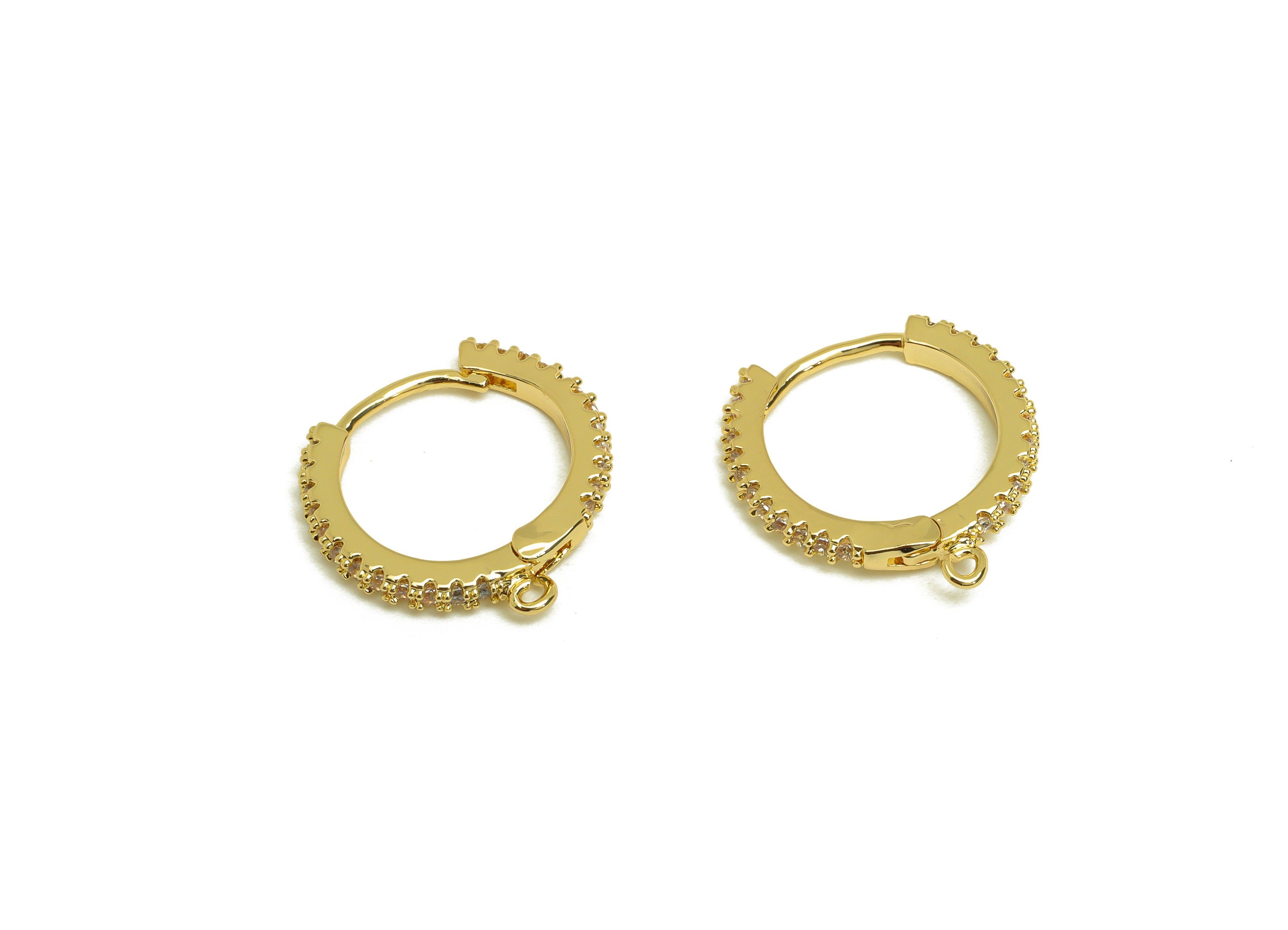 Brass CZ Hoop Earring - Brass Round Hoop Earring Clasp - Zircon Huggie Hoop Earring With Loop - 18K Real Gold Plating - 17x17x2mm - RGP6964 - DOMEDBAZAAR