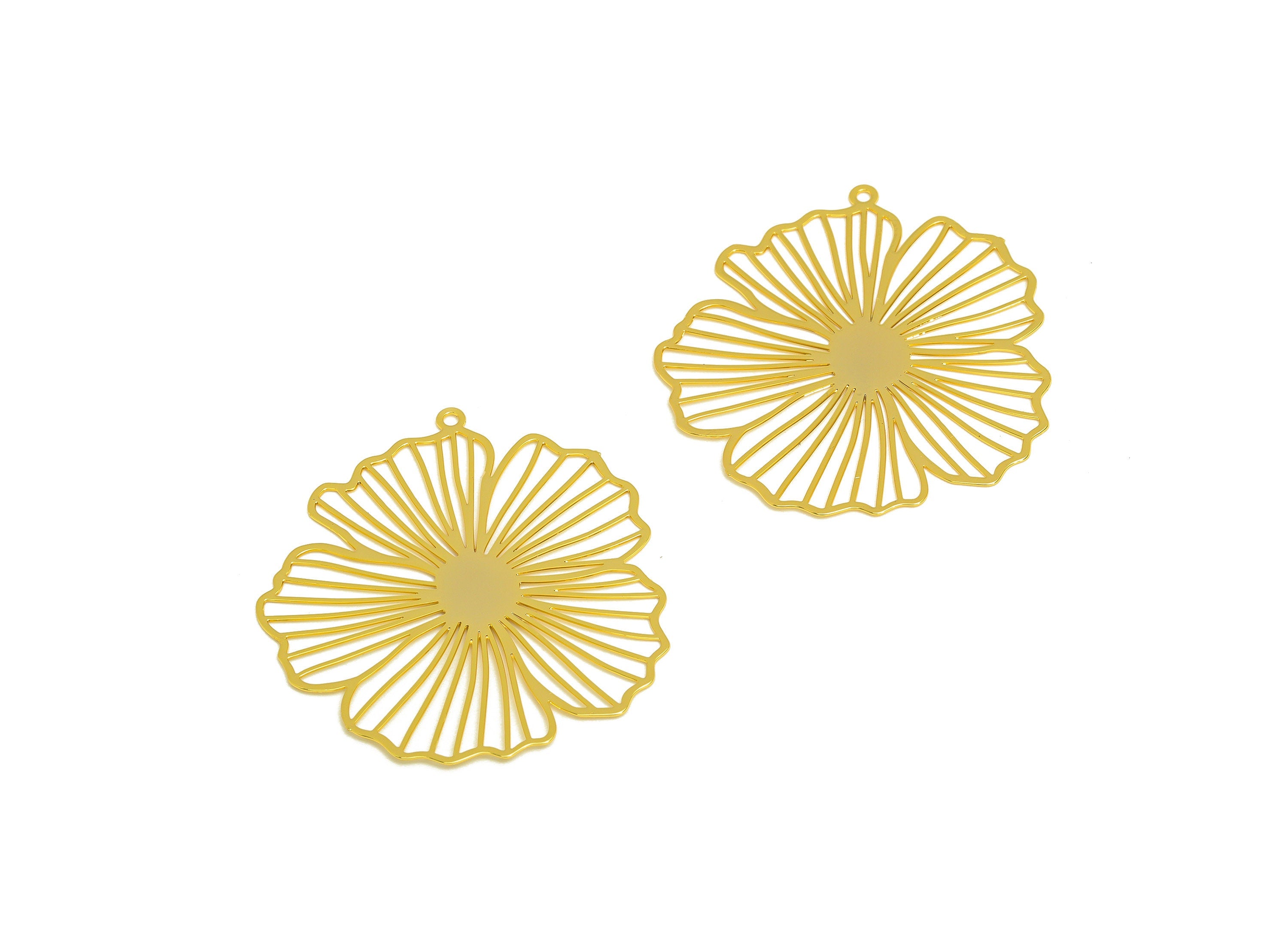 Brass Lotus Leaf Earring Charm - Brass Hollow Leaf Earring Charm - Brass Botanical Pendant - 18K Real Gold Plating - 35x33x0.36mm - RGP7144 - DOMEDBAZAAR