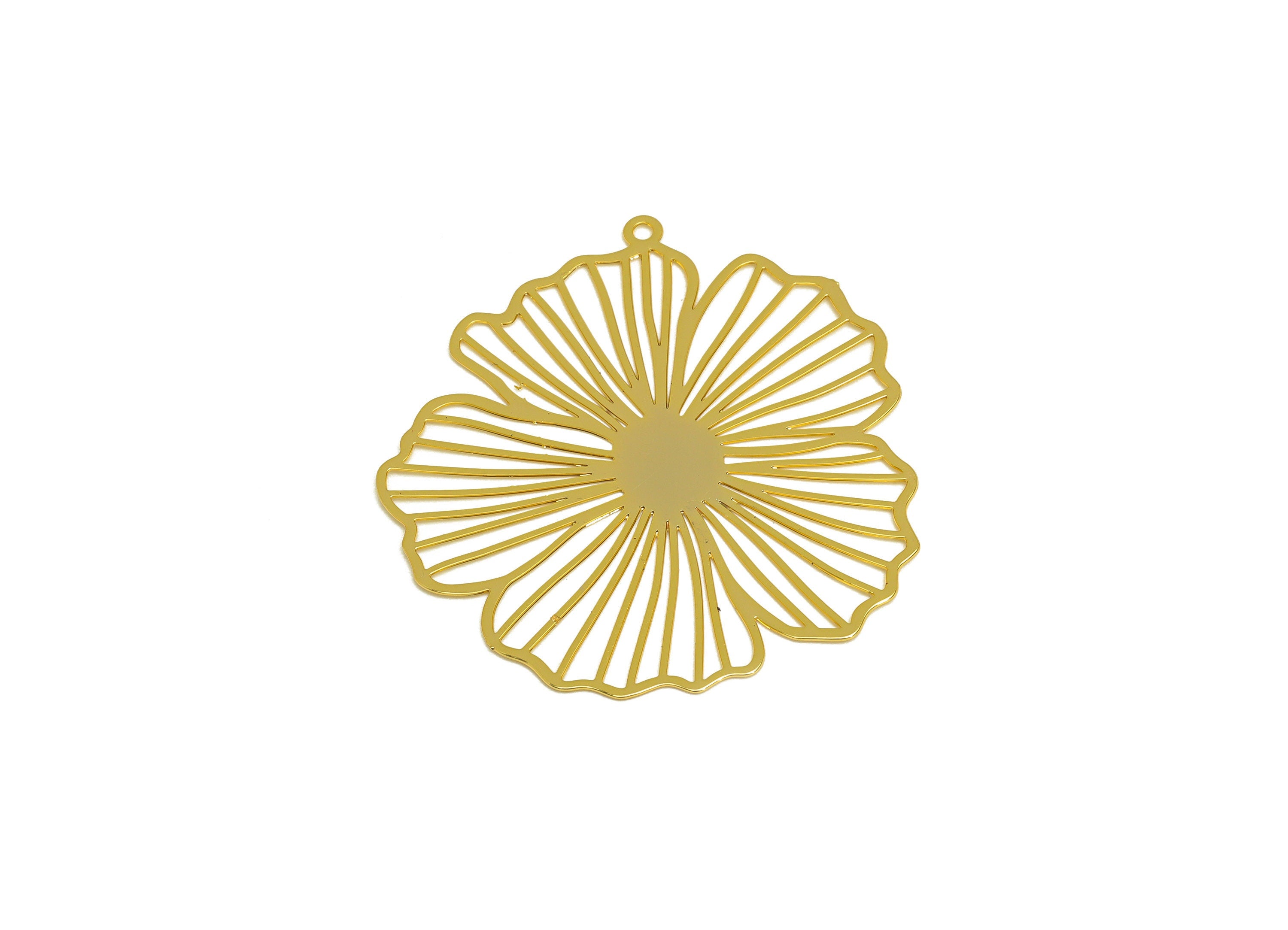 Brass Lotus Leaf Earring Charm - Brass Hollow Leaf Earring Charm - Brass Botanical Pendant - 18K Real Gold Plating - 35x33x0.36mm - RGP7144 - DOMEDBAZAAR