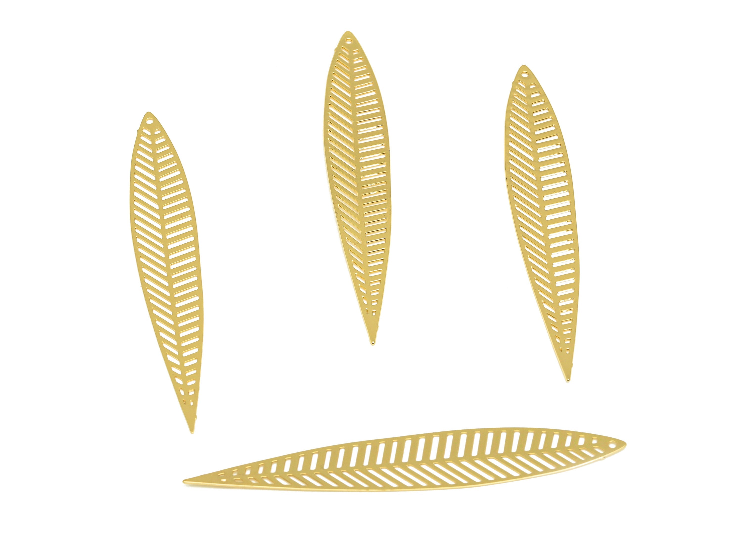 Brass Marquise Earring Charm - Brass Hollow Geometry Earring Charm - Brass Long Bar Pendant - 18K Real Gold Plating - 60x9x0.34mm - RGP7159 - DOMEDBAZAAR