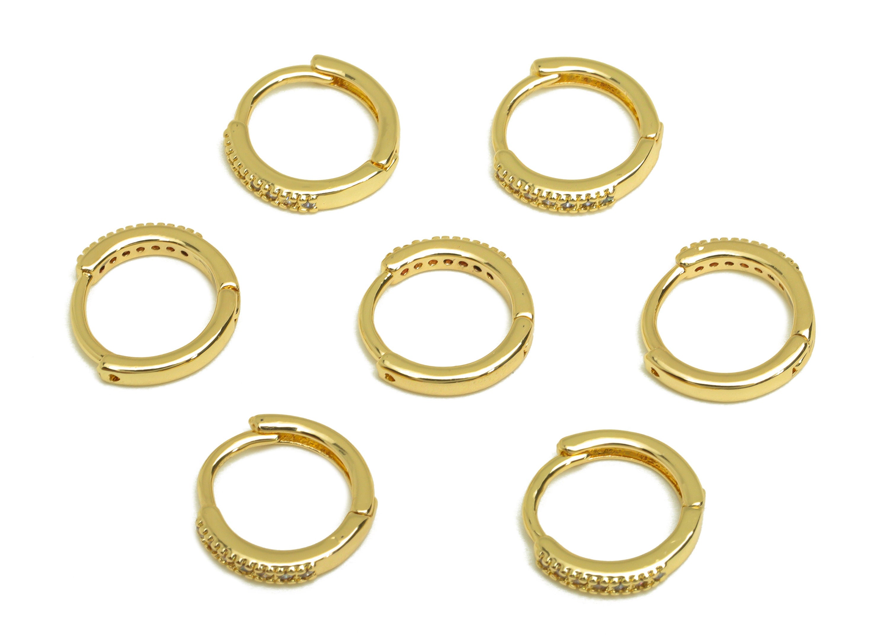 Brass CZ Hoop Earring - Brass Round Hoop Earring Clasp - Zircon Huggie Hoop Earring With Loop - 18K Real Gold Plating - 12x12x2mm - RGP6954 - DOMEDBAZAAR