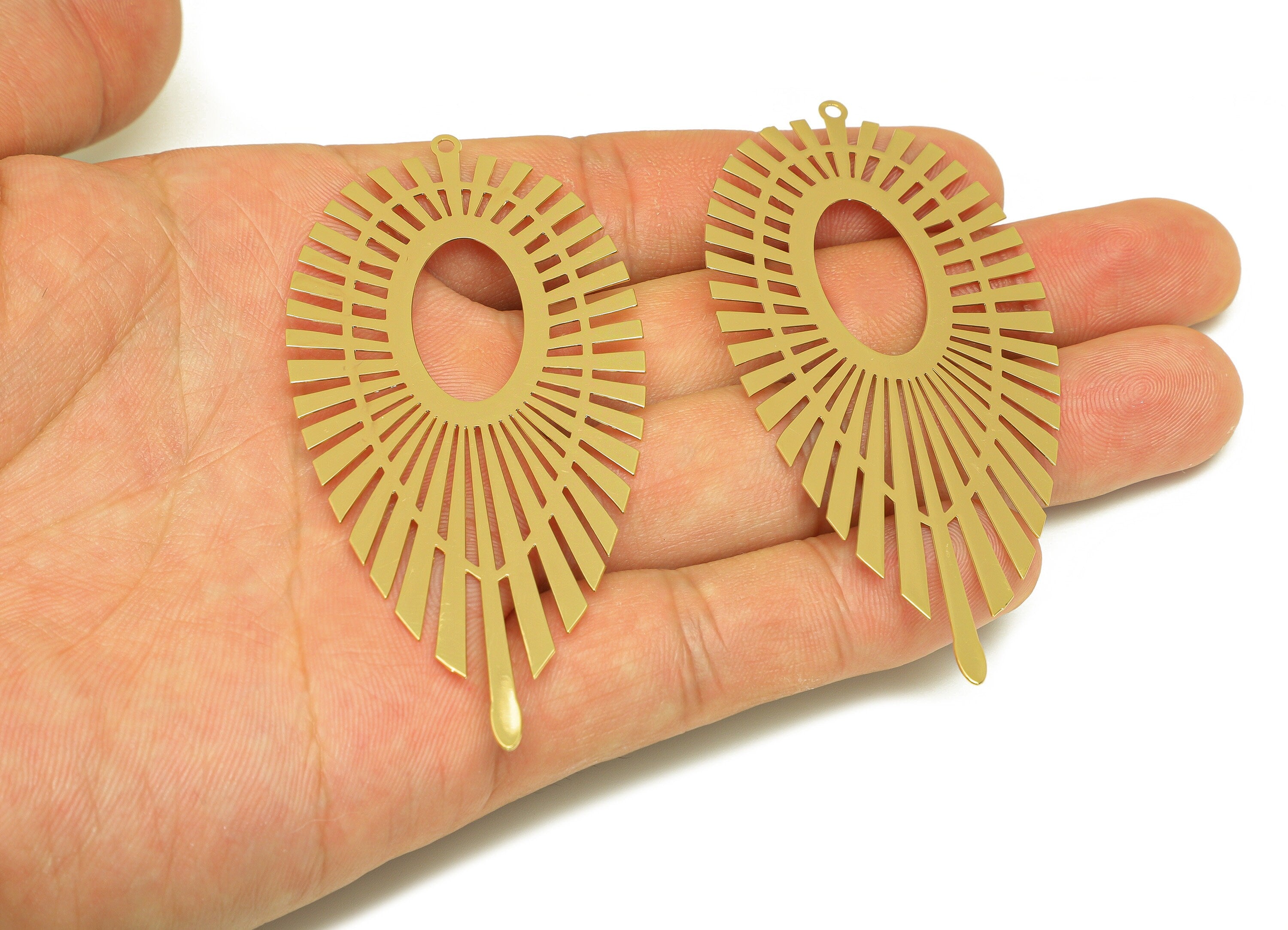 Brass Teardrop Pendant - Brass Laser Cut Drop Charm - Brass Geometry Oval Pendant - 18K Real Gold Plating - 79.1x38.2x0.3mm - RGP7139 - DOMEDBAZAAR