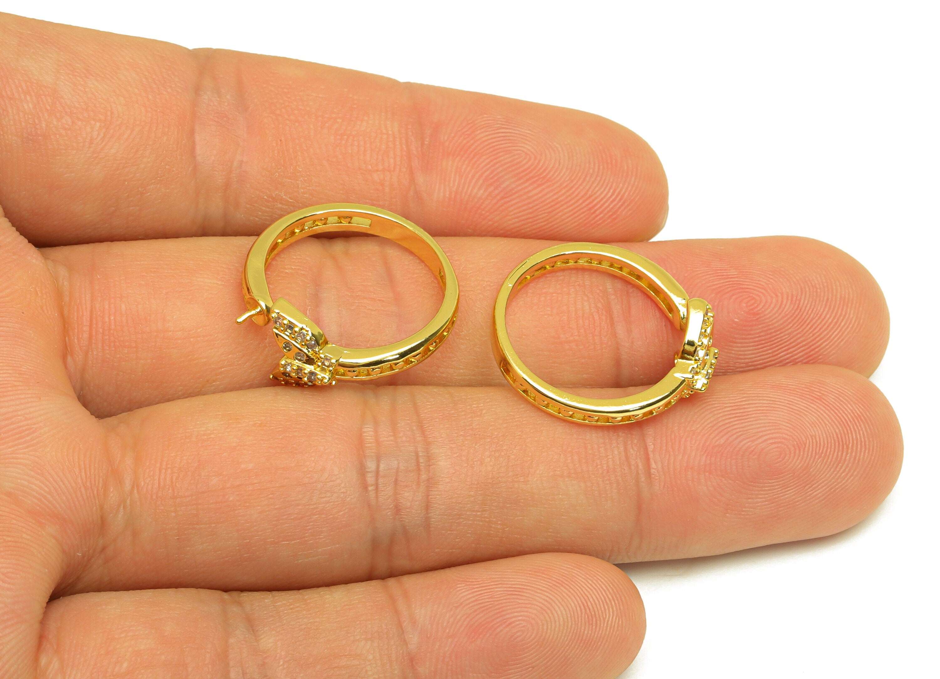 Brass Adjustable CZ Ring - Brass Butterfly Ring Settings - Brass Cubic Zircon Rings For Pearl - 18K Real Gold Plating - 21.7x9x2mm - RGP6981 - DOMEDBAZAAR