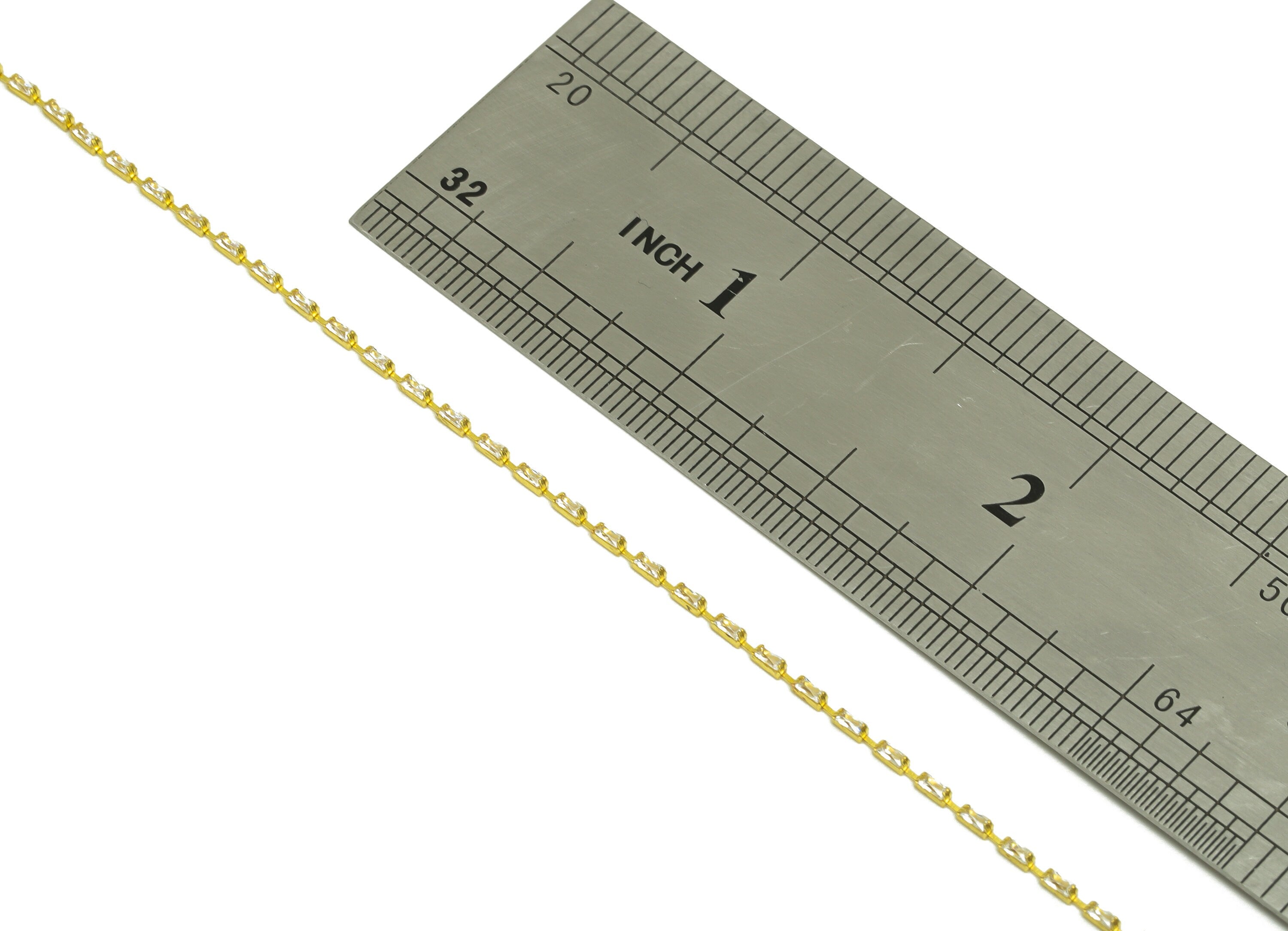 1*2mm Rectangular Chain - Raw Brass Cubic Zircon Irregular Chain - White Oblique Claw Chain - Brass White Zircon Chain - 21x21x1mm - RGP6917 - DOMEDBAZAAR