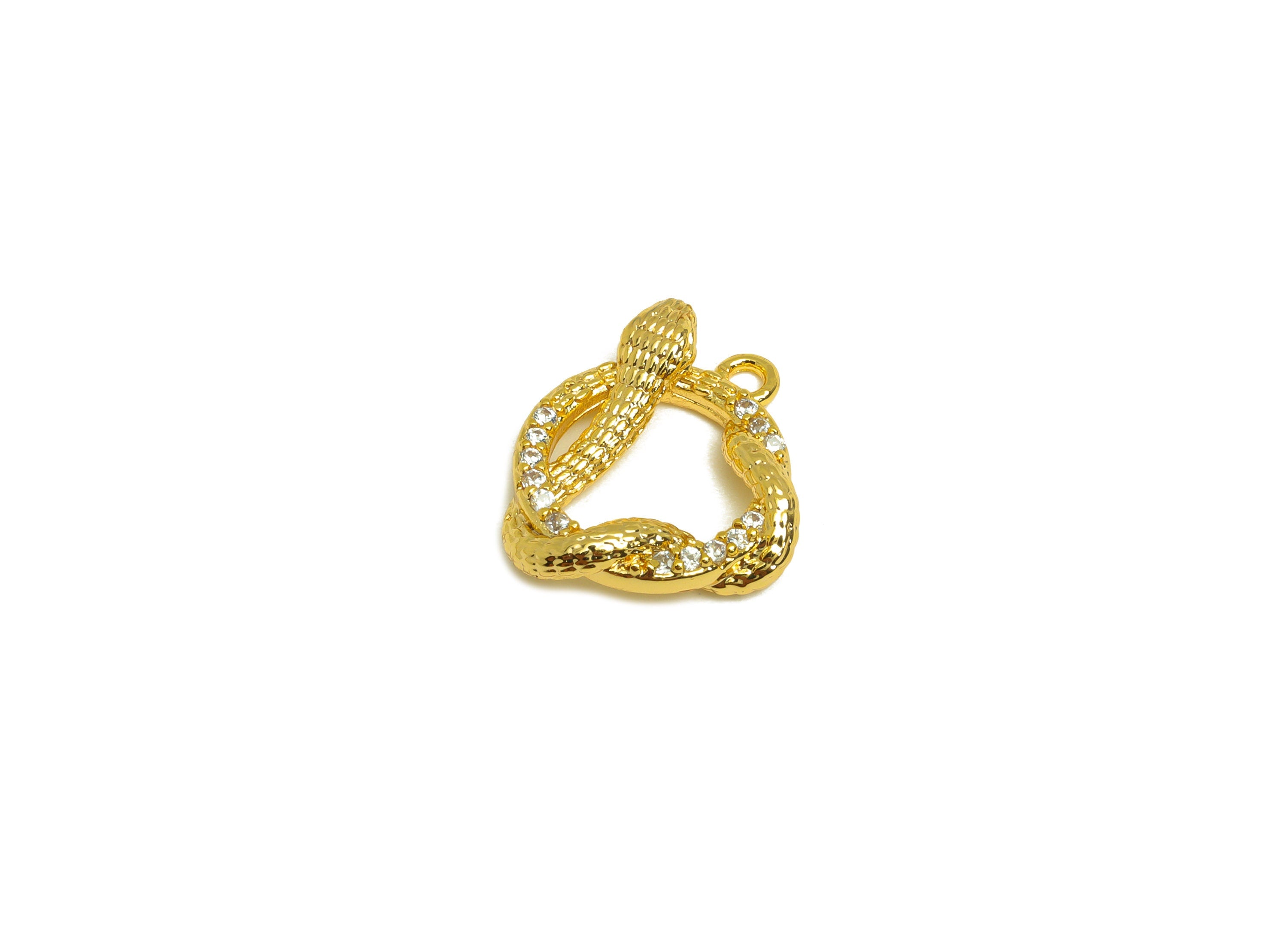 Brass Snake Earring Charm - Brass Cubic Zircon Earring Charm - Brass Twine Snake Earring Charm - 18K Real Gold Plating - 14x12x2mm - RGP6875 - DOMEDBAZAAR