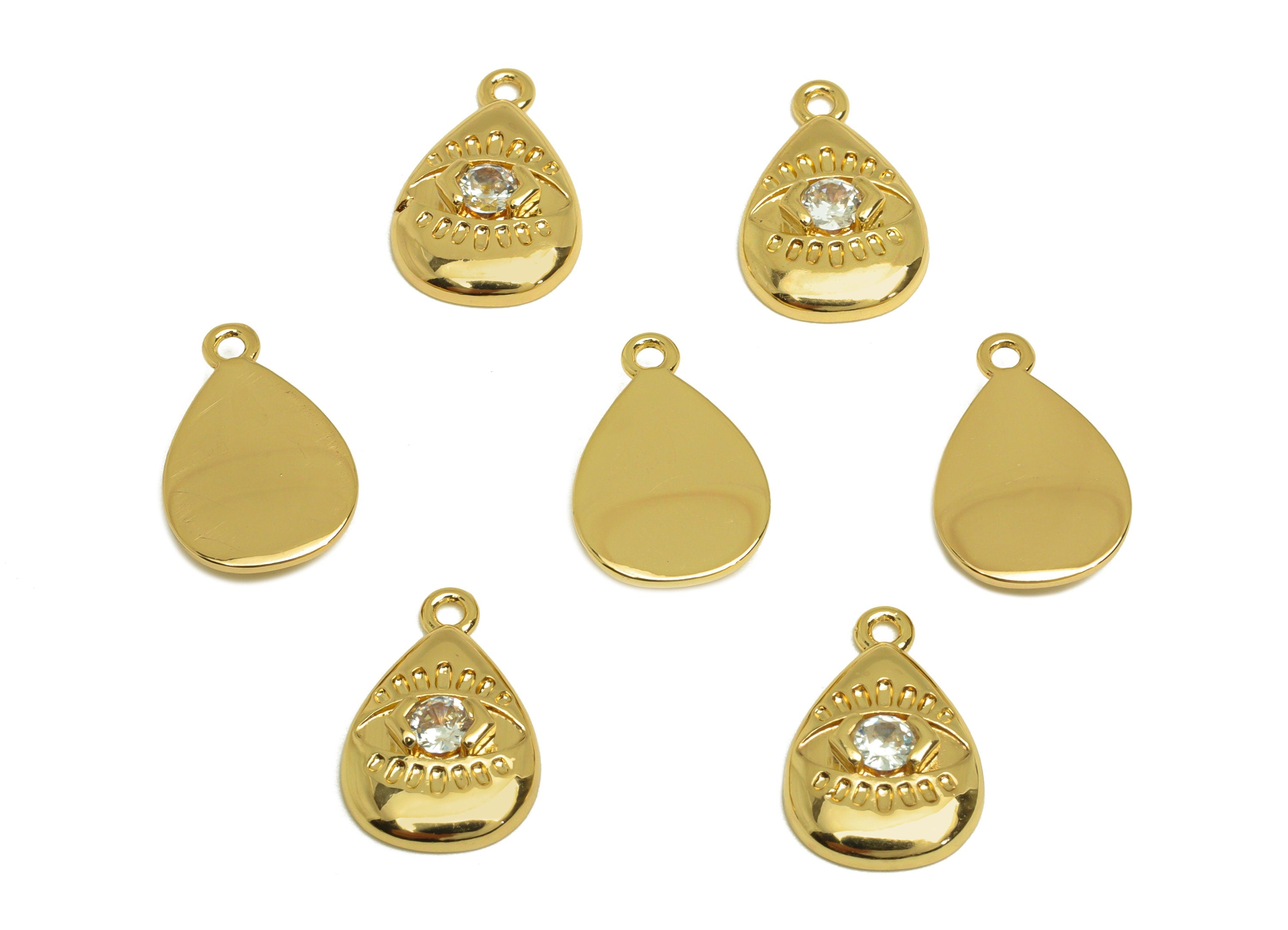 Brass Teardrop Earring Charm - Brass Cubic Zircon Earring Charm - Brass Eye Earring Charm - 18K Real Gold Plating - 14.68x9.75x2mm - RGP6869 - DOMEDBAZAAR