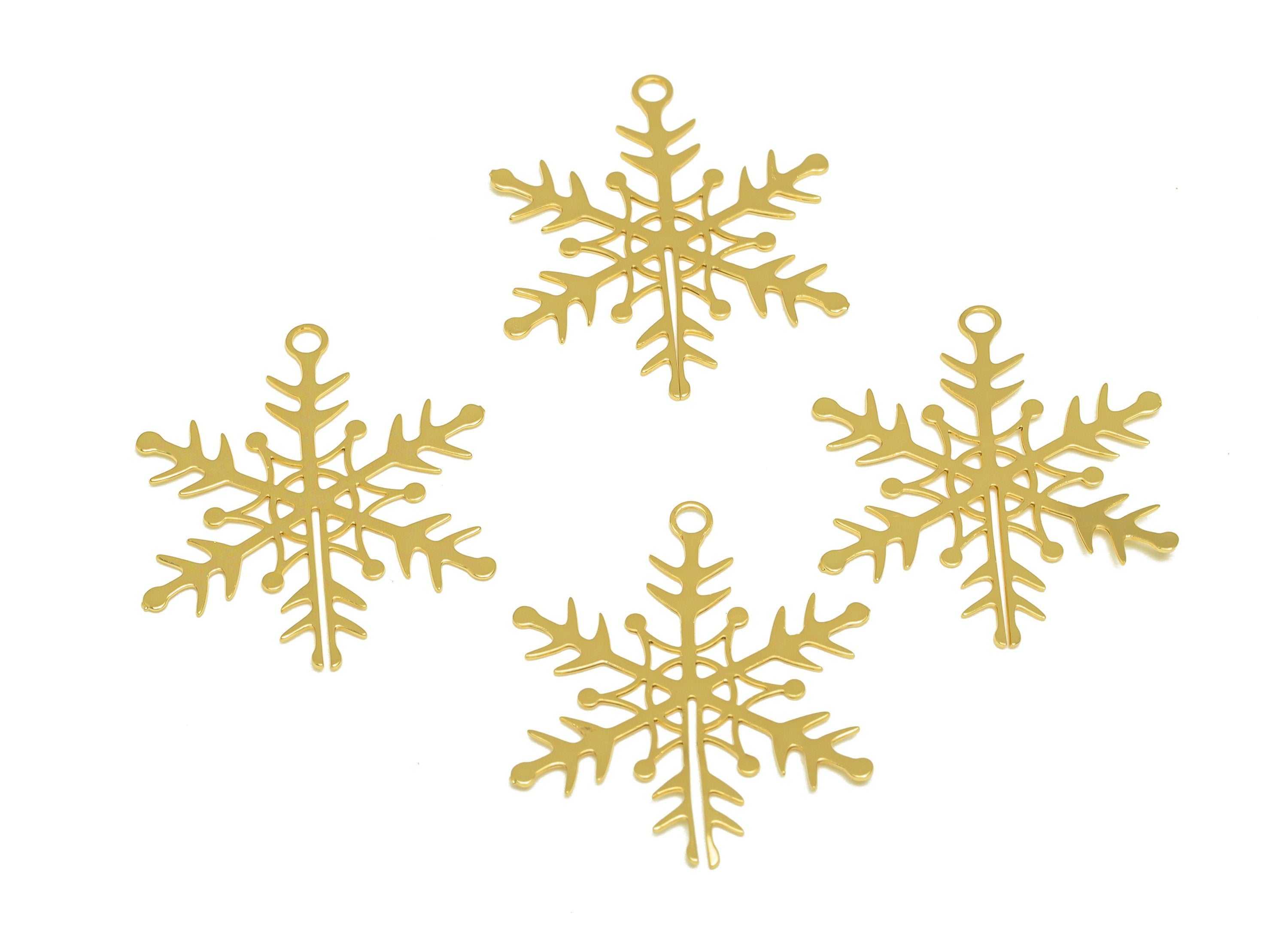 Brass Snowflake Earring Charm - Brass Star Snowflake Earring Charm - Brass Snowflake Pendant - 18K Real Gold Plating - 25x23x0.3mm - RGP7169 - DOMEDBAZAAR