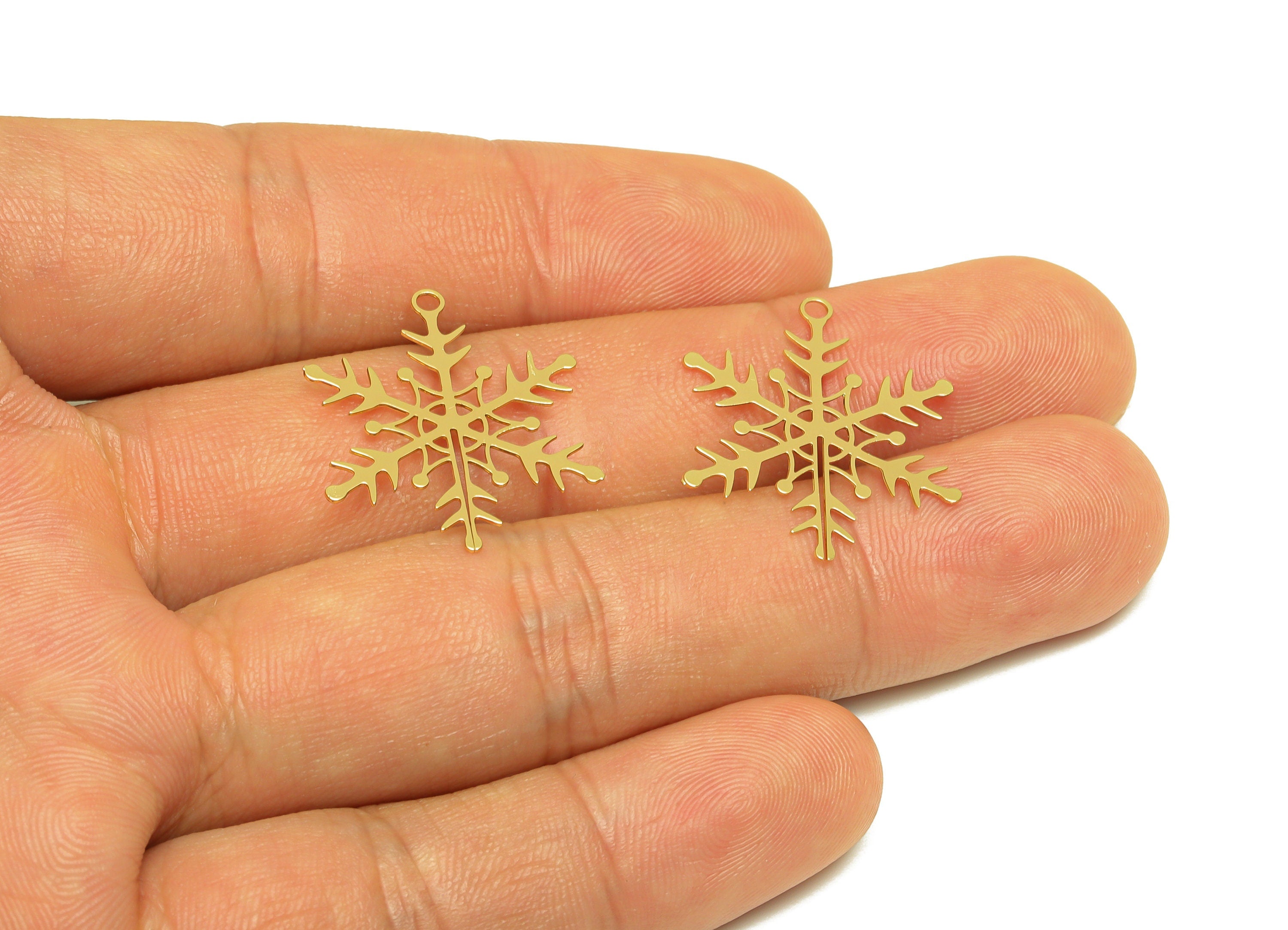 Brass Snowflake Earring Charm - Brass Star Snowflake Earring Charm - Brass Snowflake Pendant - 18K Real Gold Plating - 25x23x0.3mm - RGP7169 - DOMEDBAZAAR