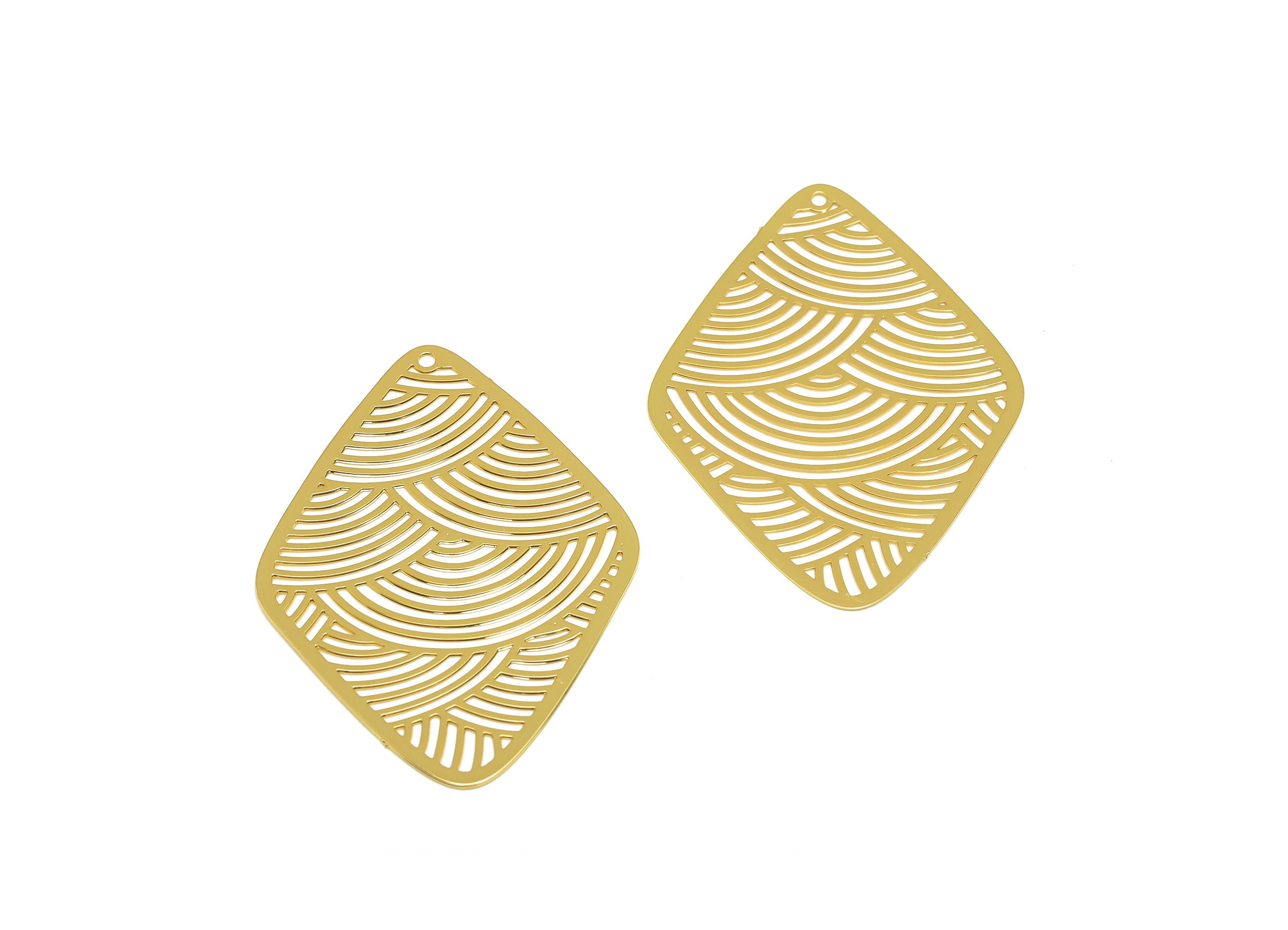 Brass Quadrilateral Earring Charm - Brass Geometry Earring Charm - Brass Diamond Pendant - 18K Real Gold Plating - 45x33.12x0.32mm - RGP7165 - DOMEDBAZAAR