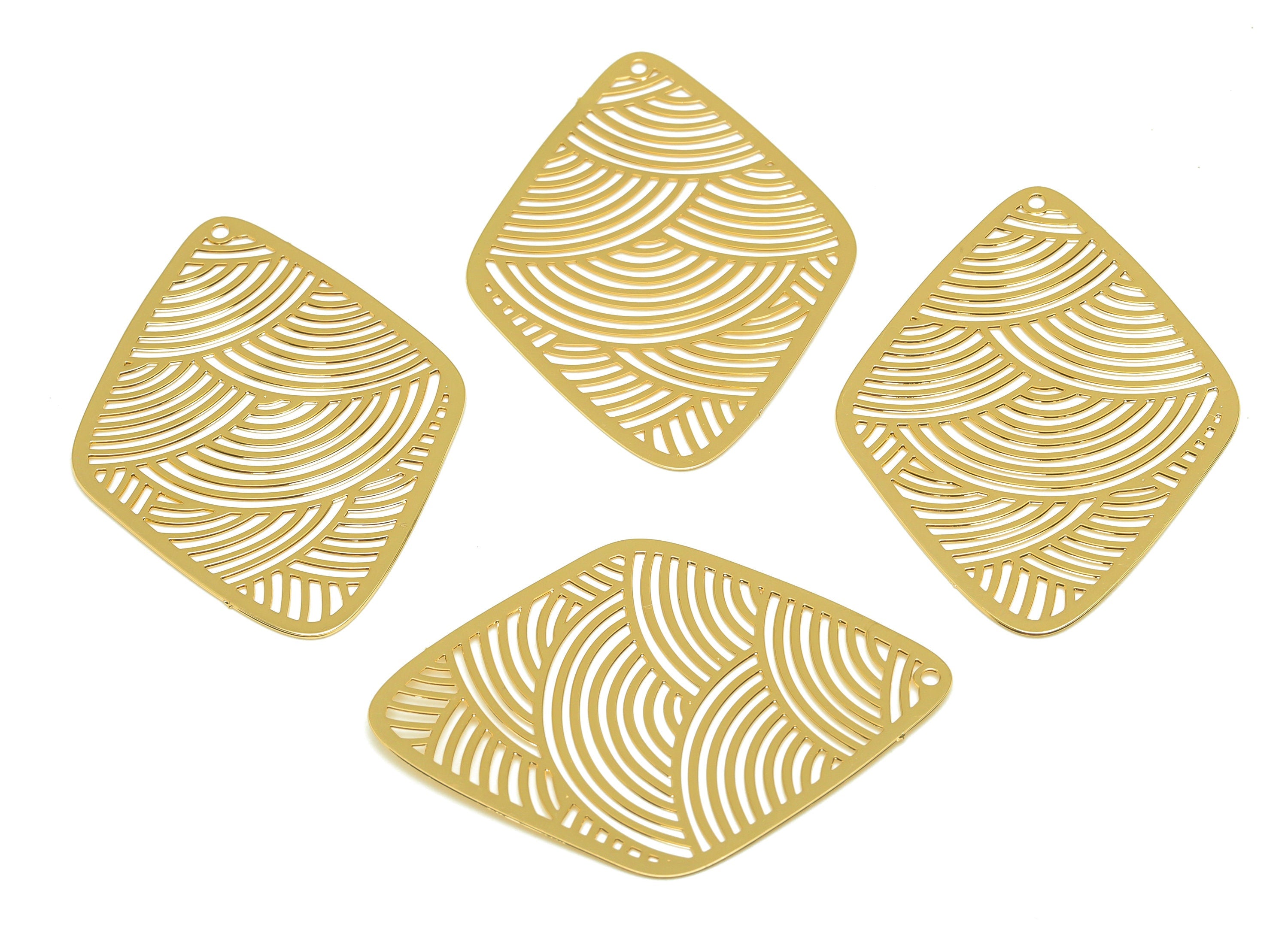 Brass Quadrilateral Earring Charm - Brass Geometry Earring Charm - Brass Diamond Pendant - 18K Real Gold Plating - 45x33.12x0.32mm - RGP7165 - DOMEDBAZAAR