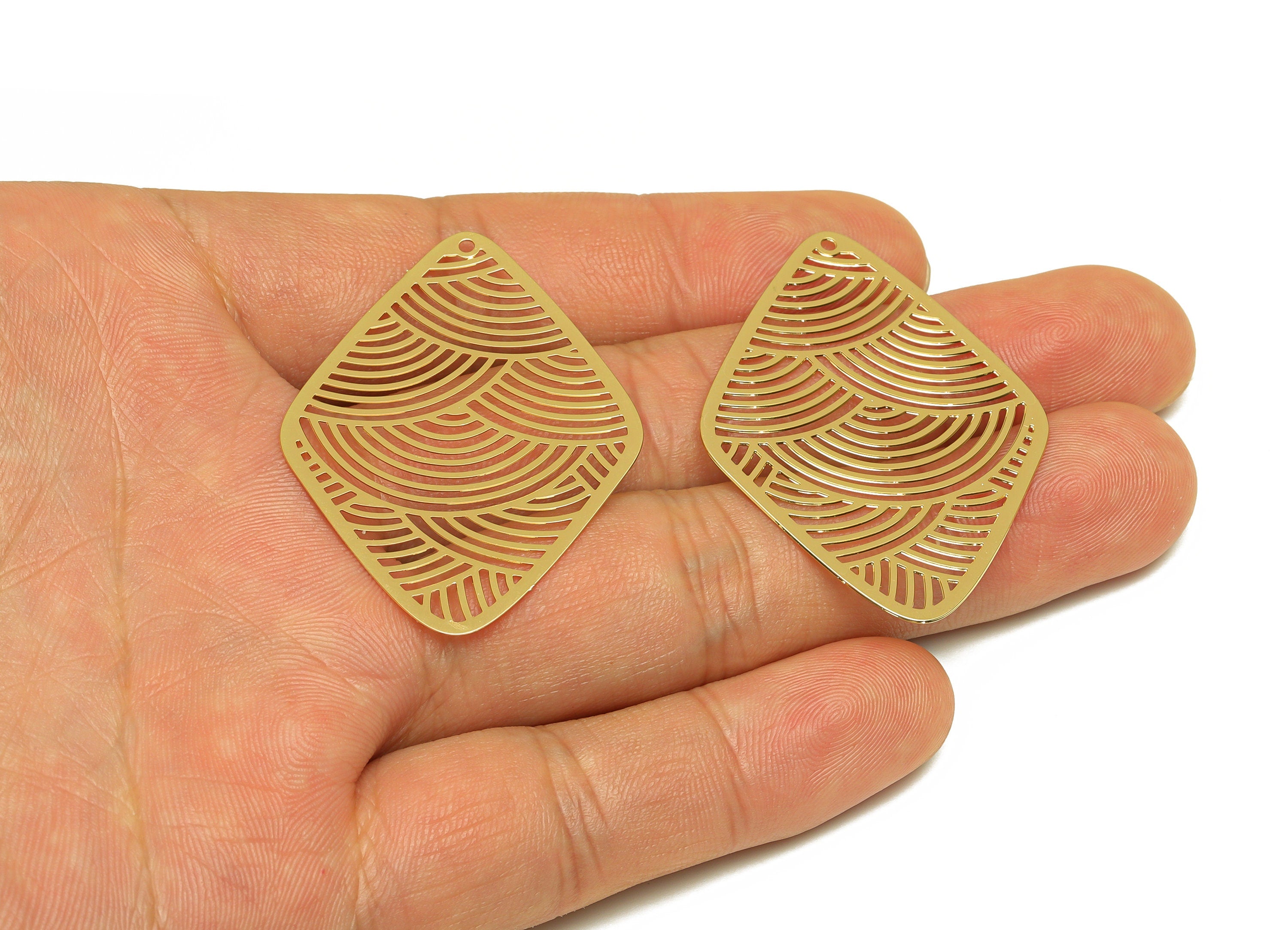 Brass Quadrilateral Earring Charm - Brass Geometry Earring Charm - Brass Diamond Pendant - 18K Real Gold Plating - 45x33.12x0.32mm - RGP7165 - DOMEDBAZAAR