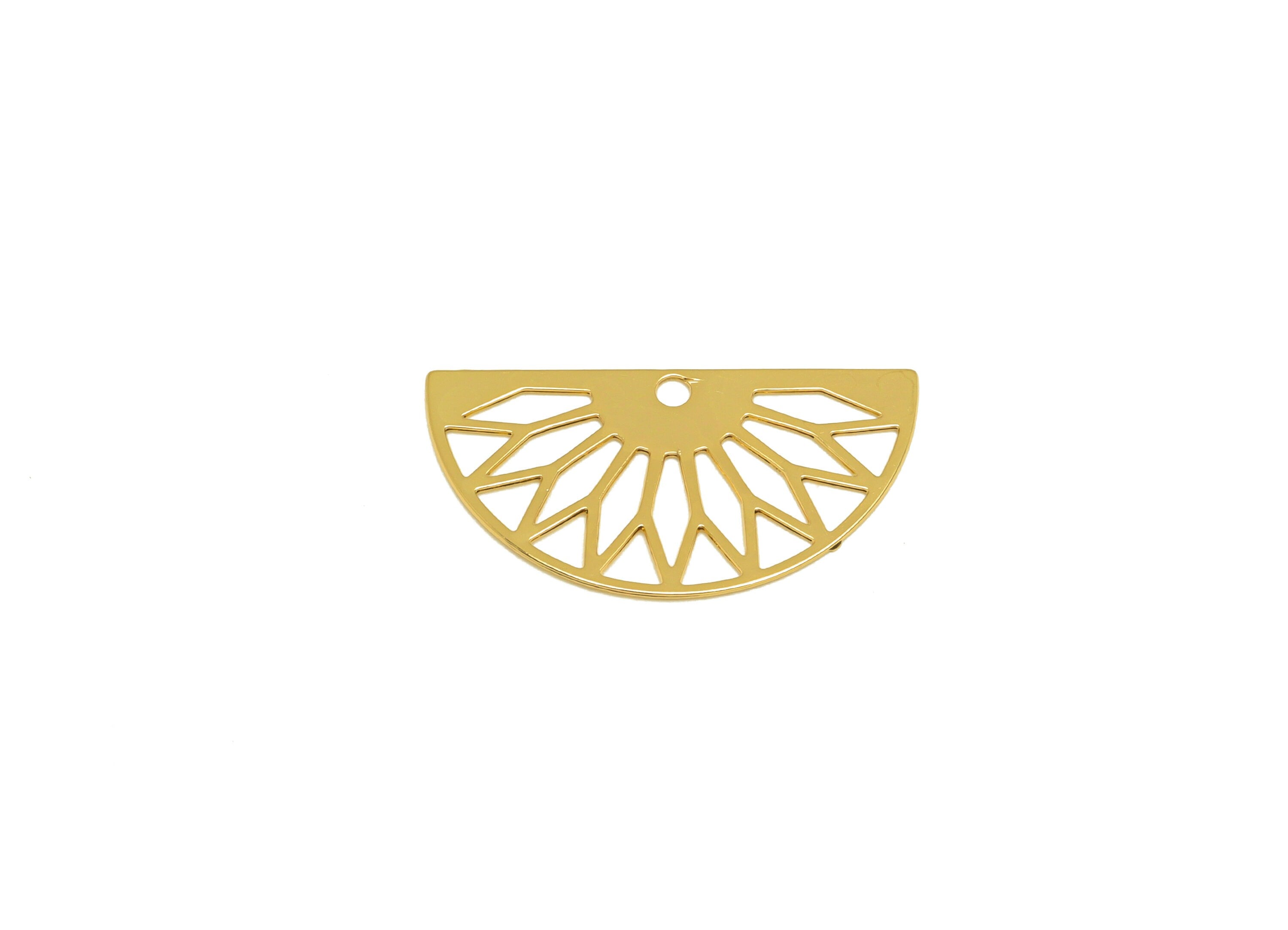Brass Domed Earring Charm - Brass Geometry Earring Charm - Brass Diamond Pendant With Hole - 18K Real Gold Plating - 19x10x0.37mm - RGP7168 - DOMEDBAZAAR